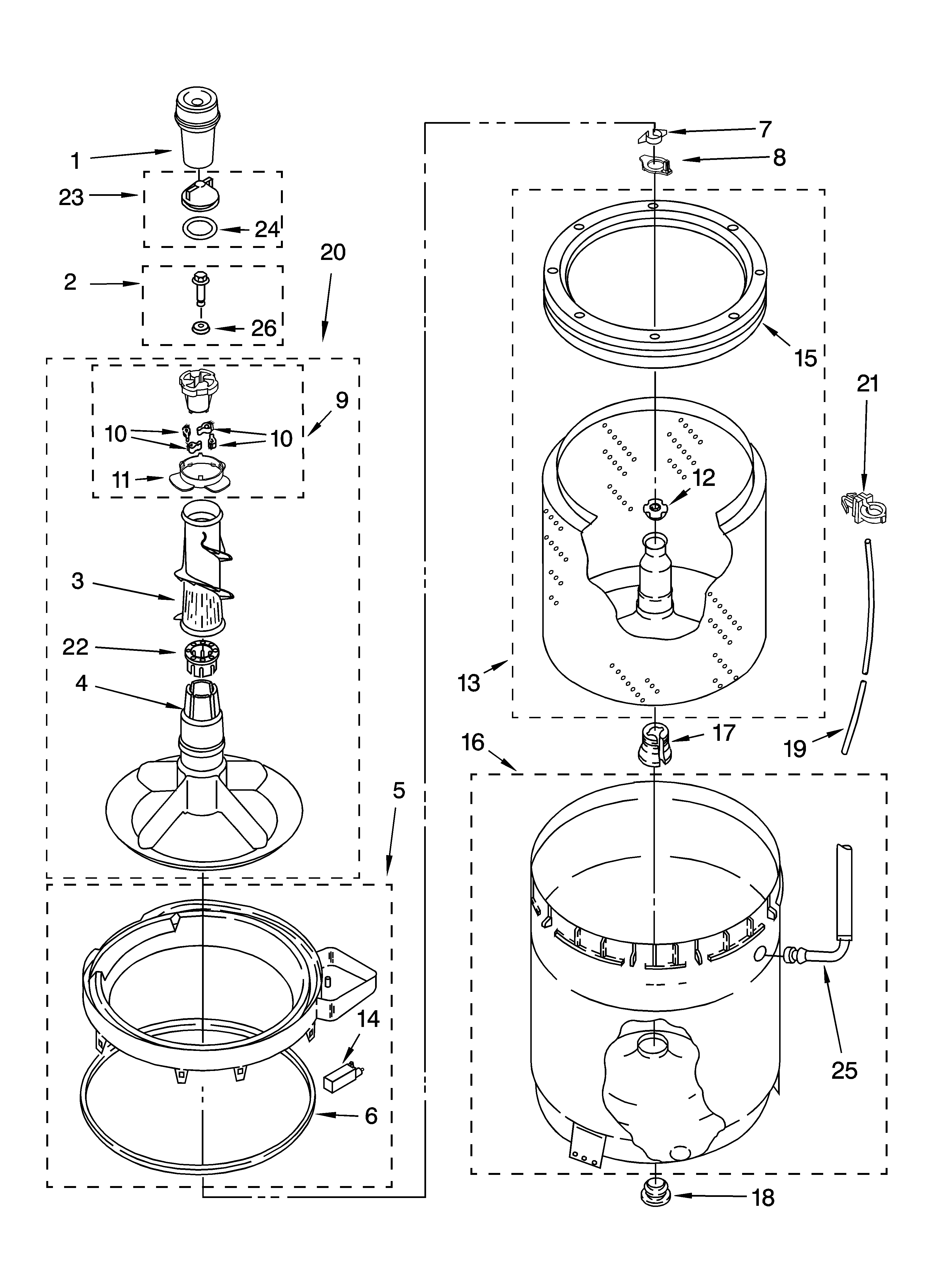 Agitator, basket and tub parts