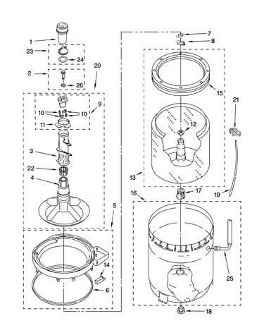 Agitator, basket and tub parts