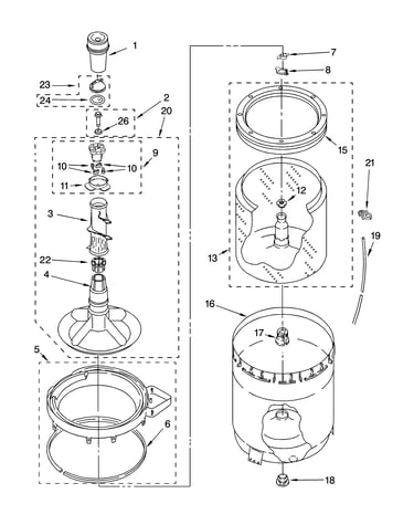 Agitator, basket and tub parts