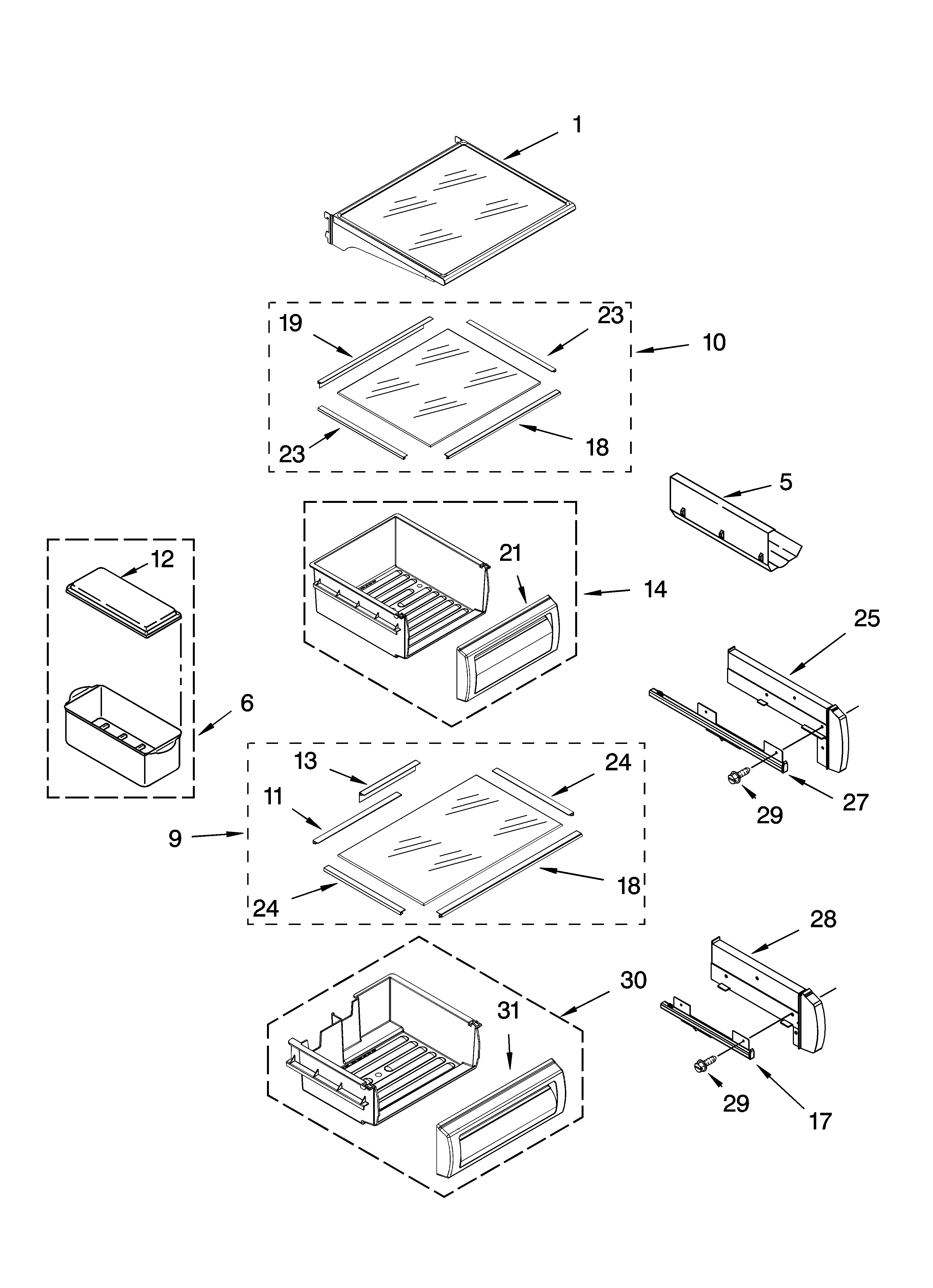 Refrigerator shelf parts