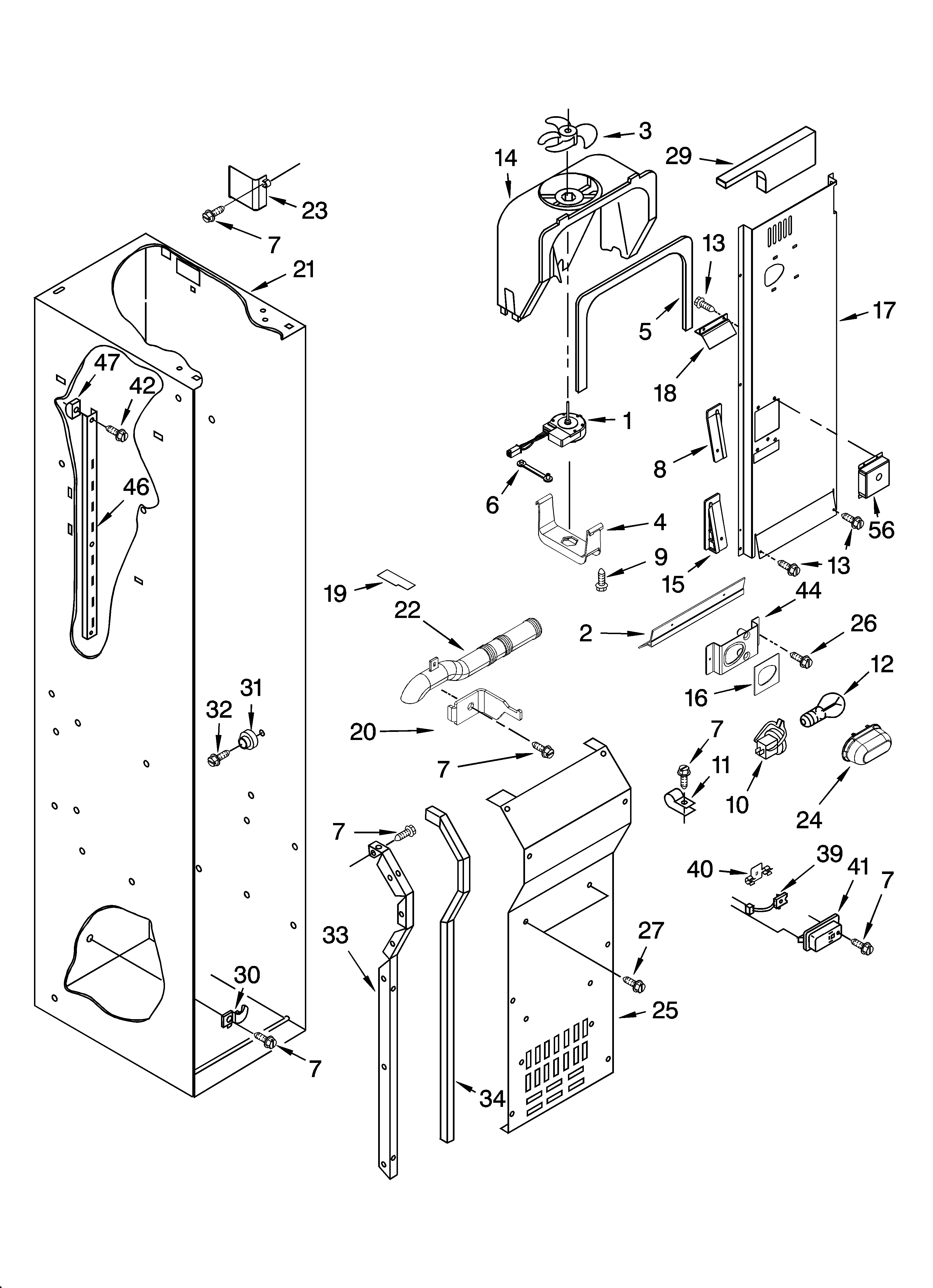 Freezer liner and air flow parts