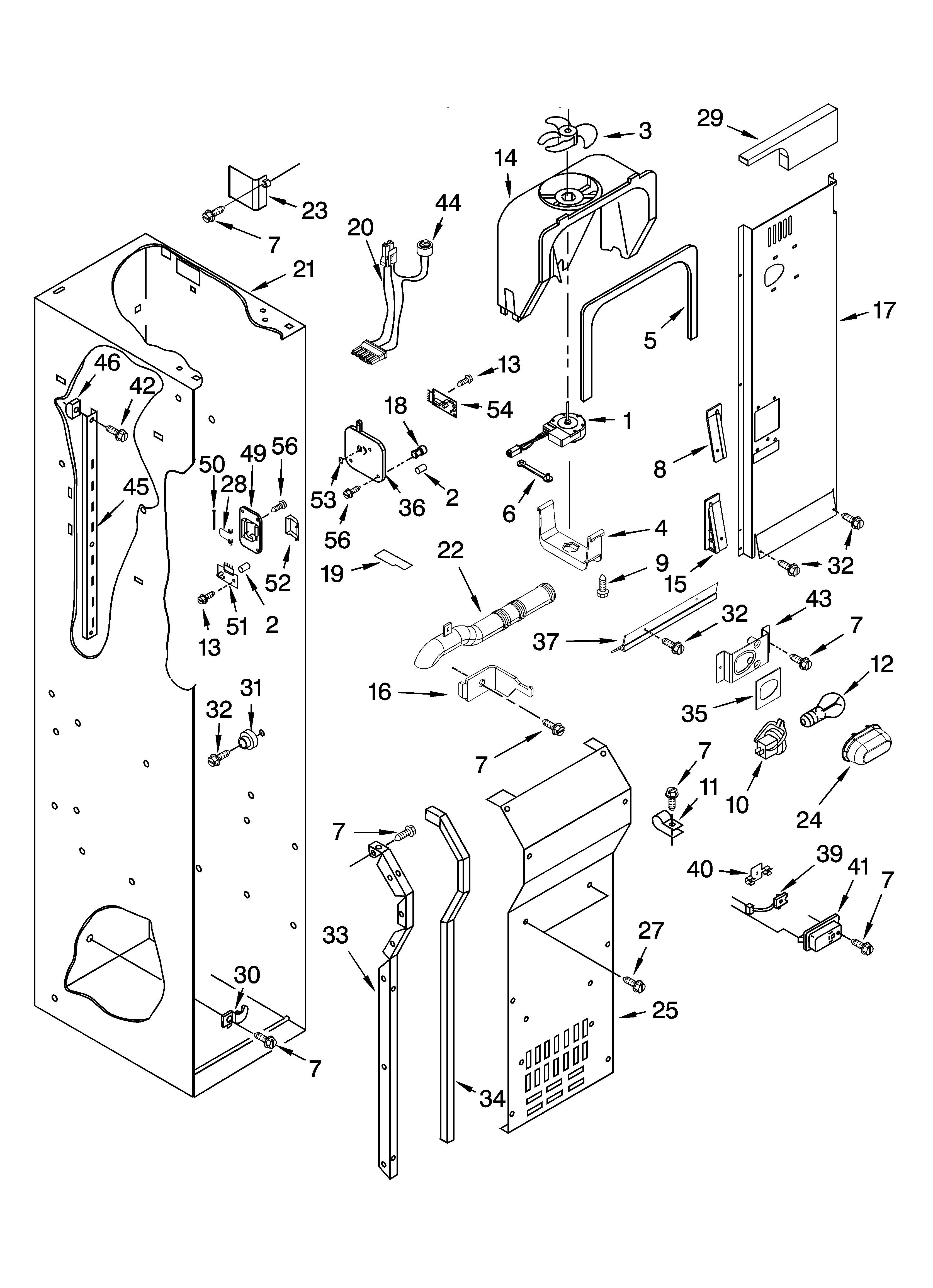 Freezer liner and air flow parts