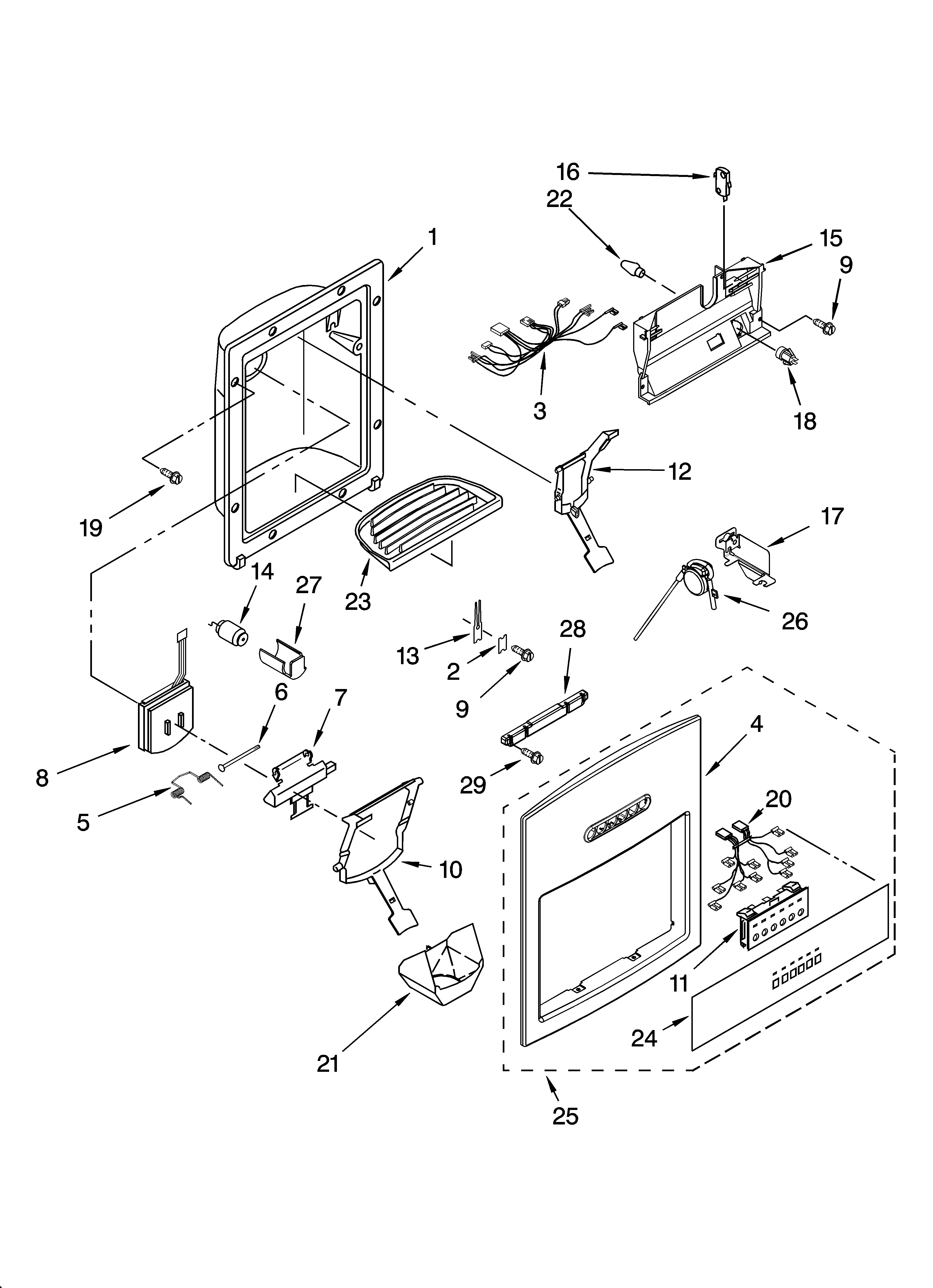Dispenser and front parts