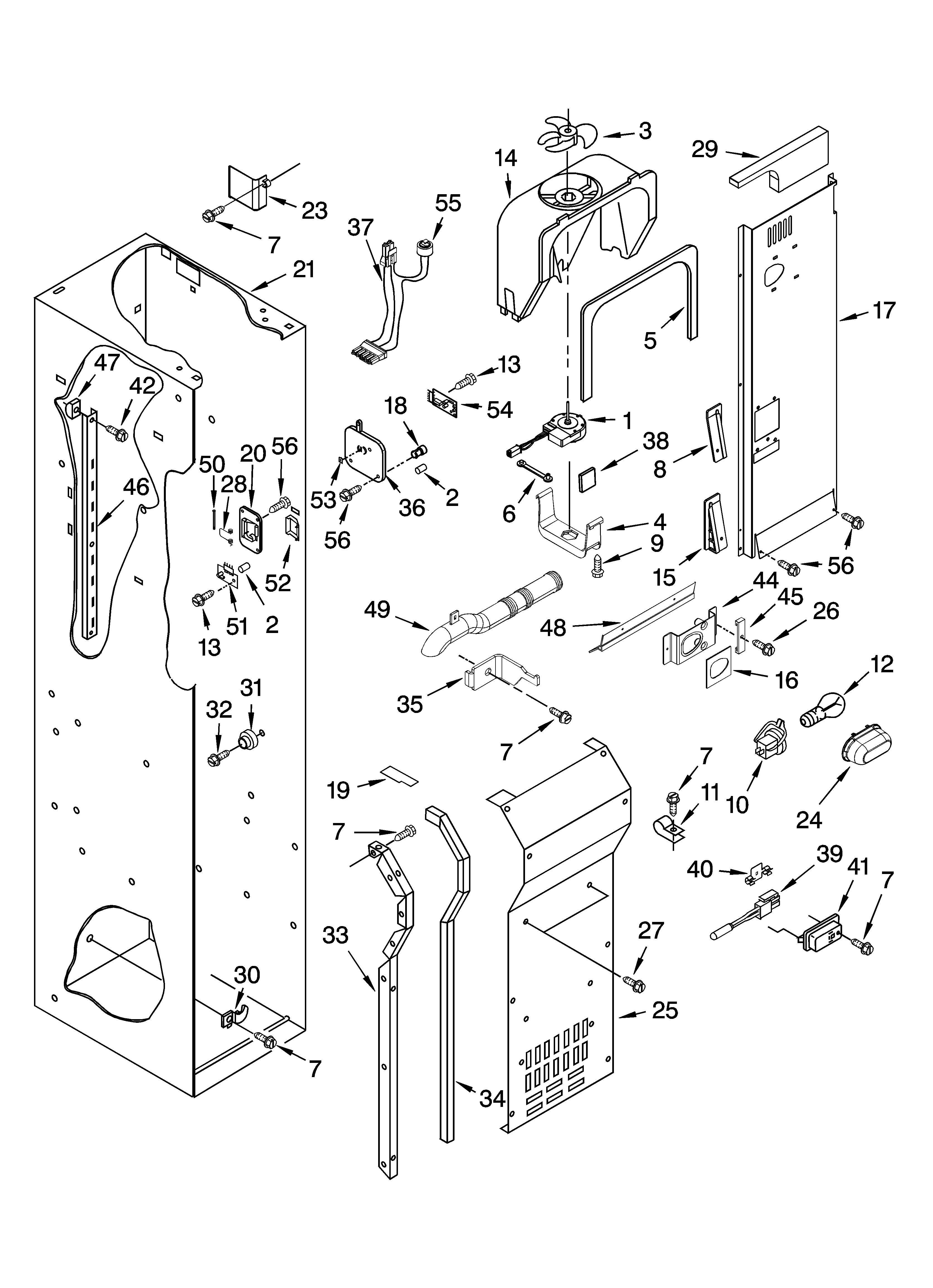 Freezer liner and air flow parts