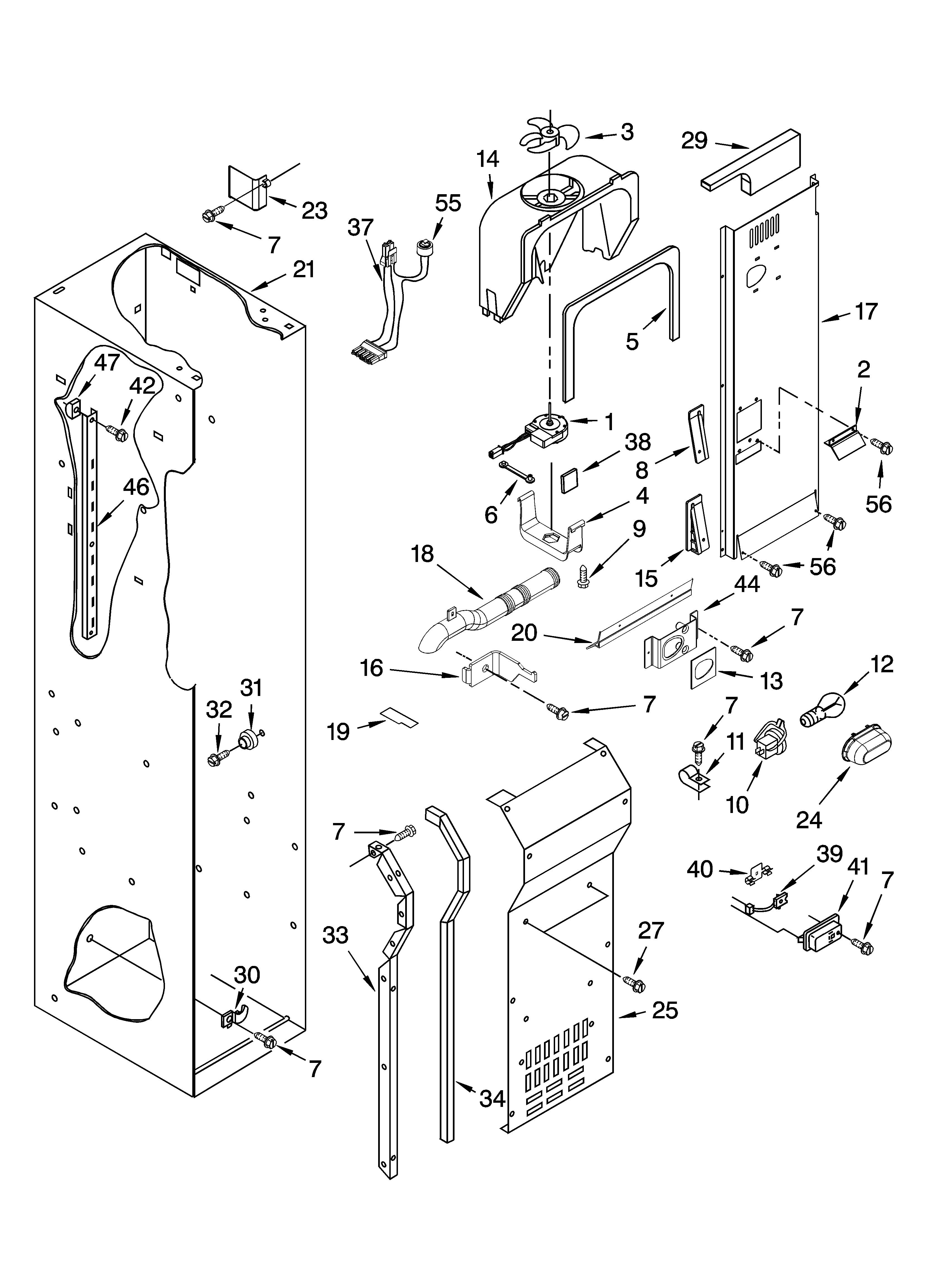 Freezer liner and air flow parts