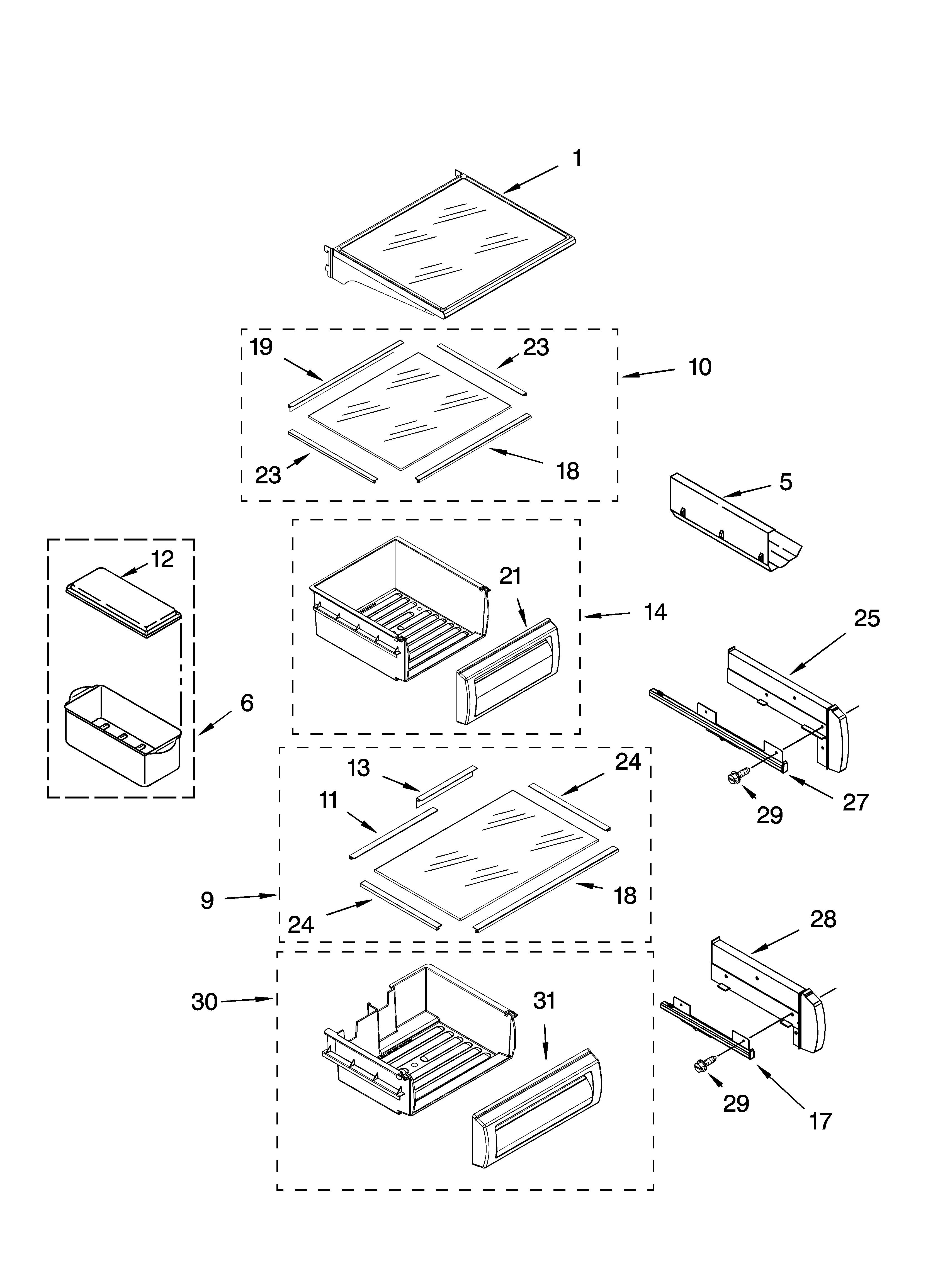 Refrigerator shelf parts