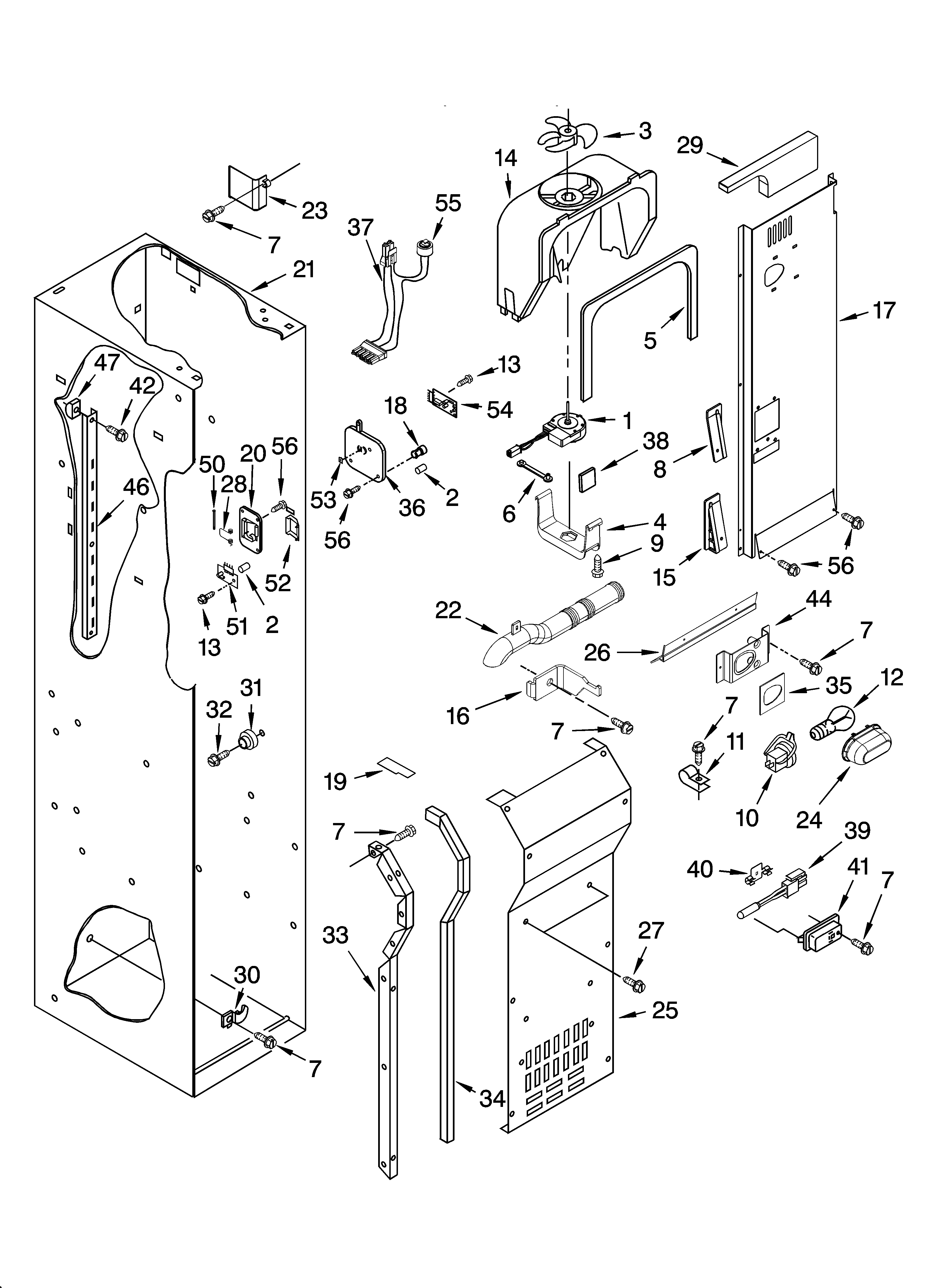 Freezer liner and air flow parts