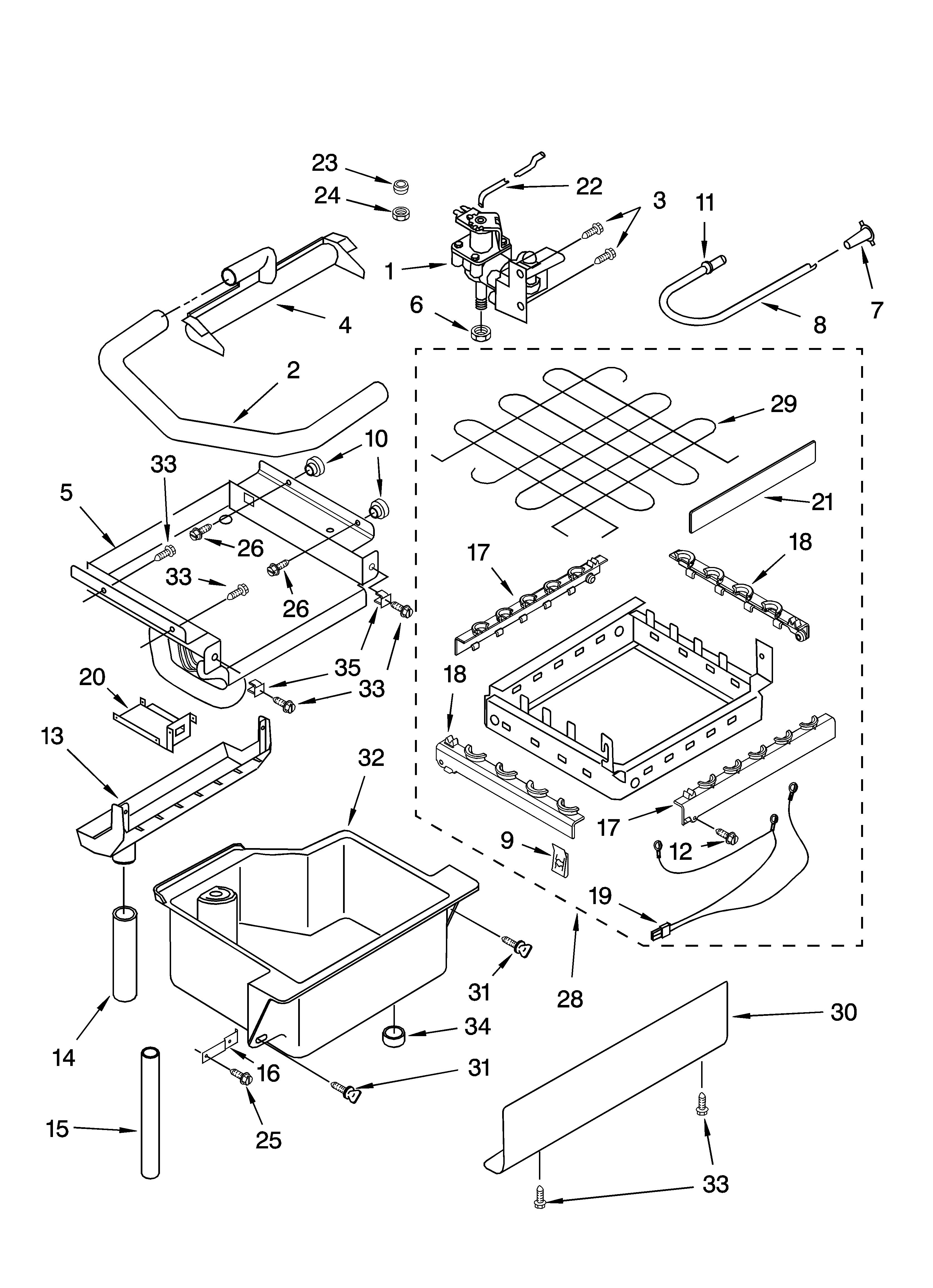 Evaporator, ice cutter grid and water parts