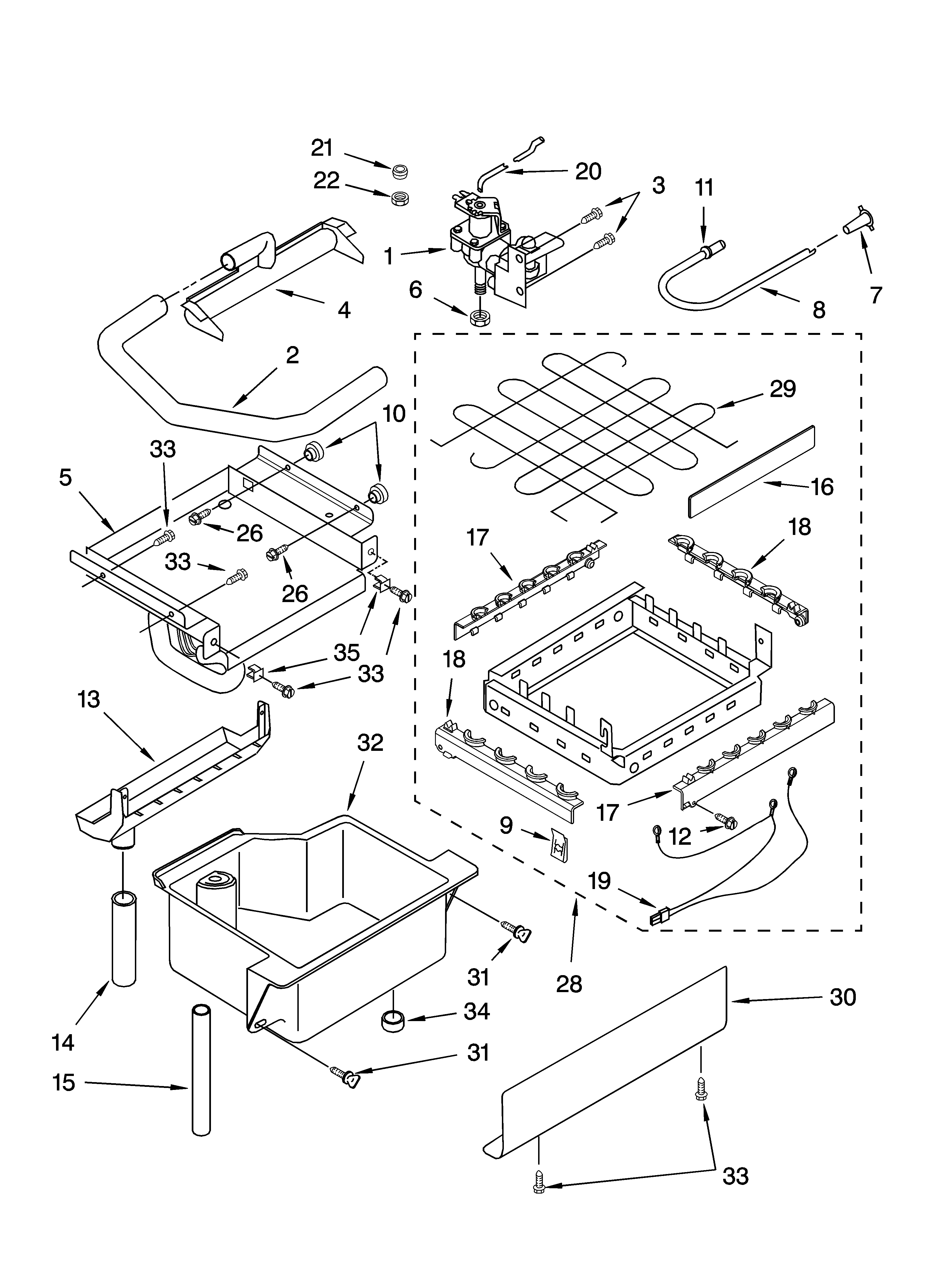 Evaporator, ice cutter grid and water parts