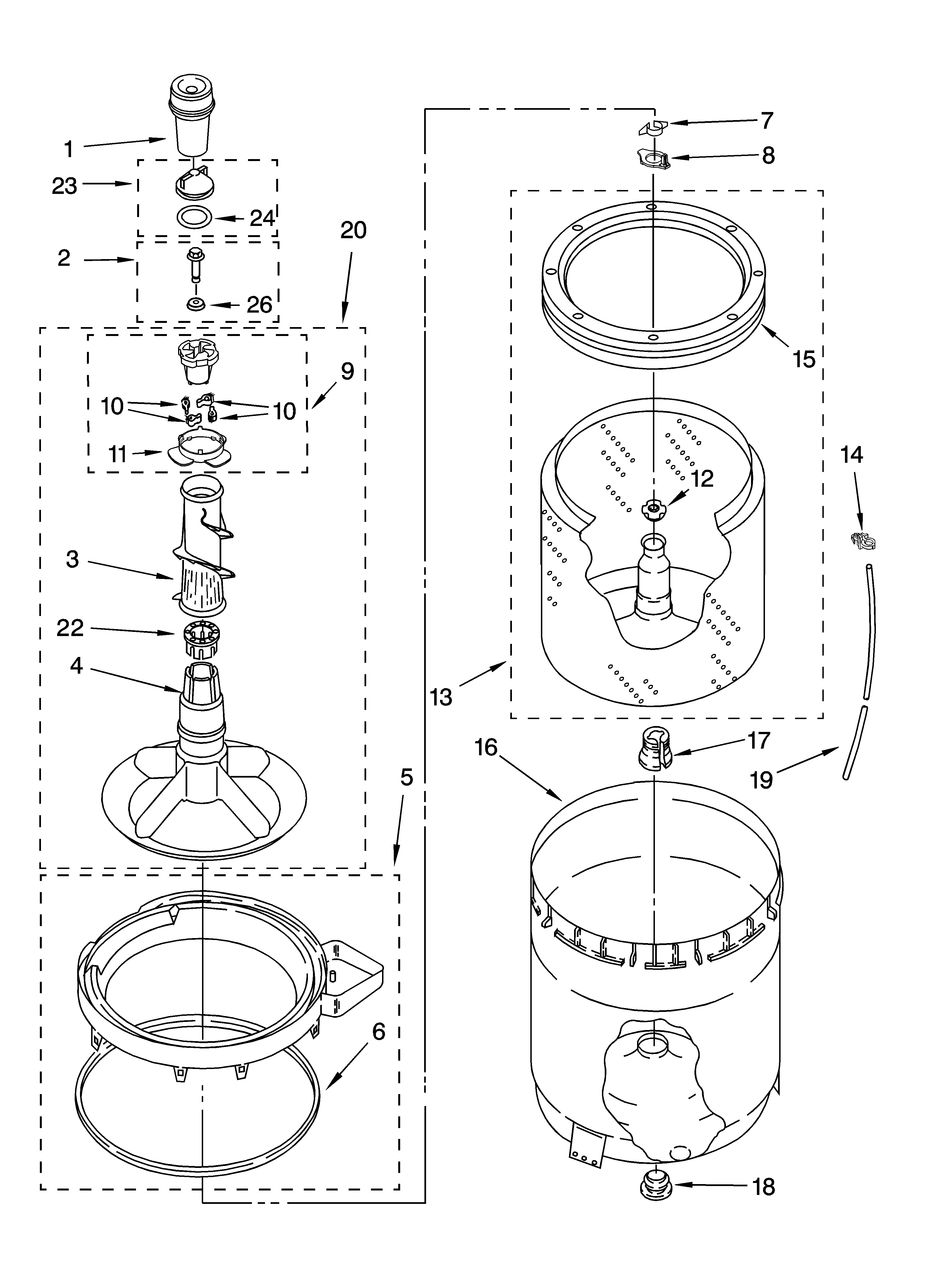 Agitator, basket and tub parts