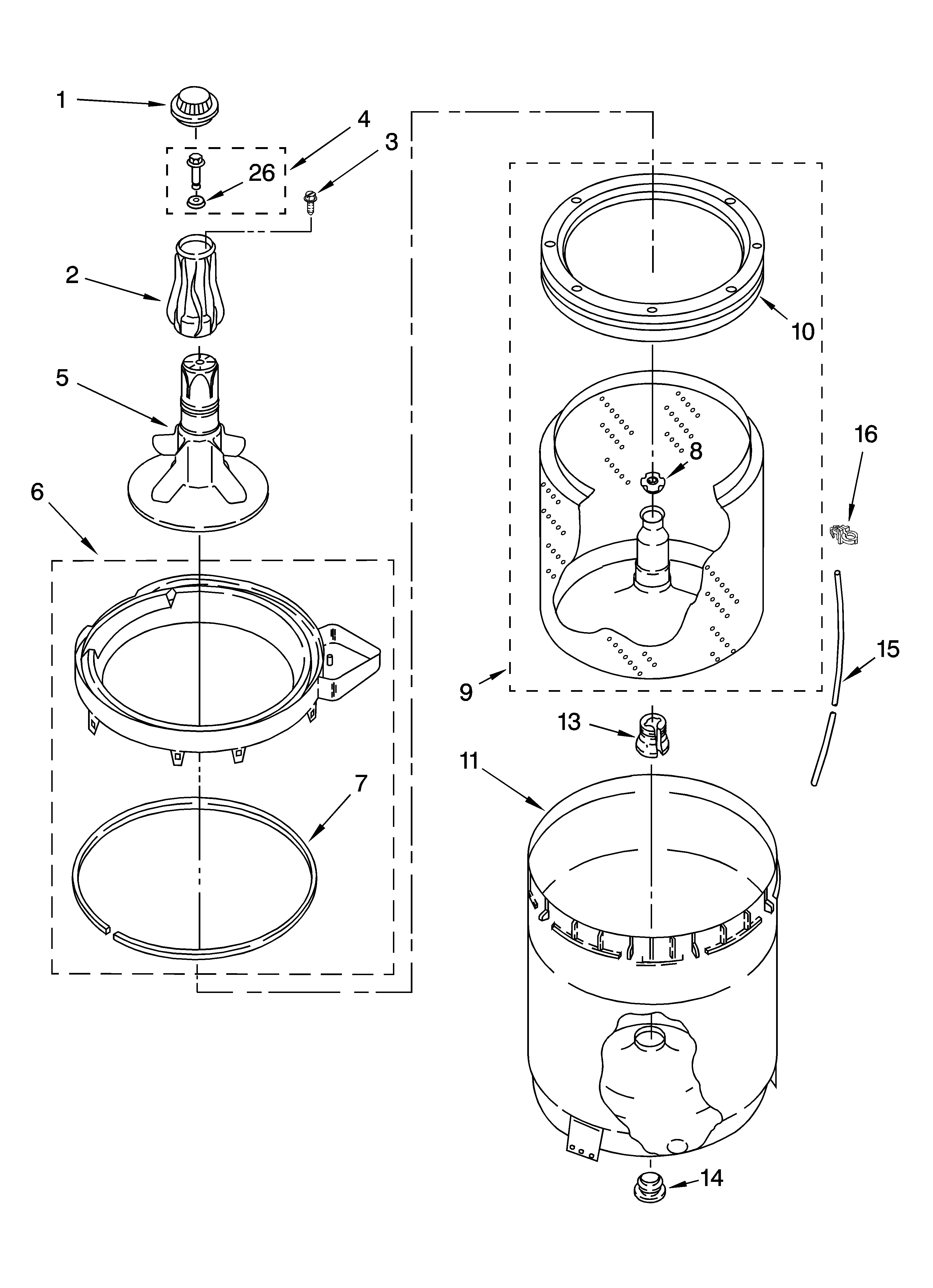 Agitator, basket and tub parts