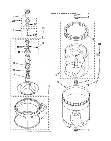 Agitator, basket and tub parts