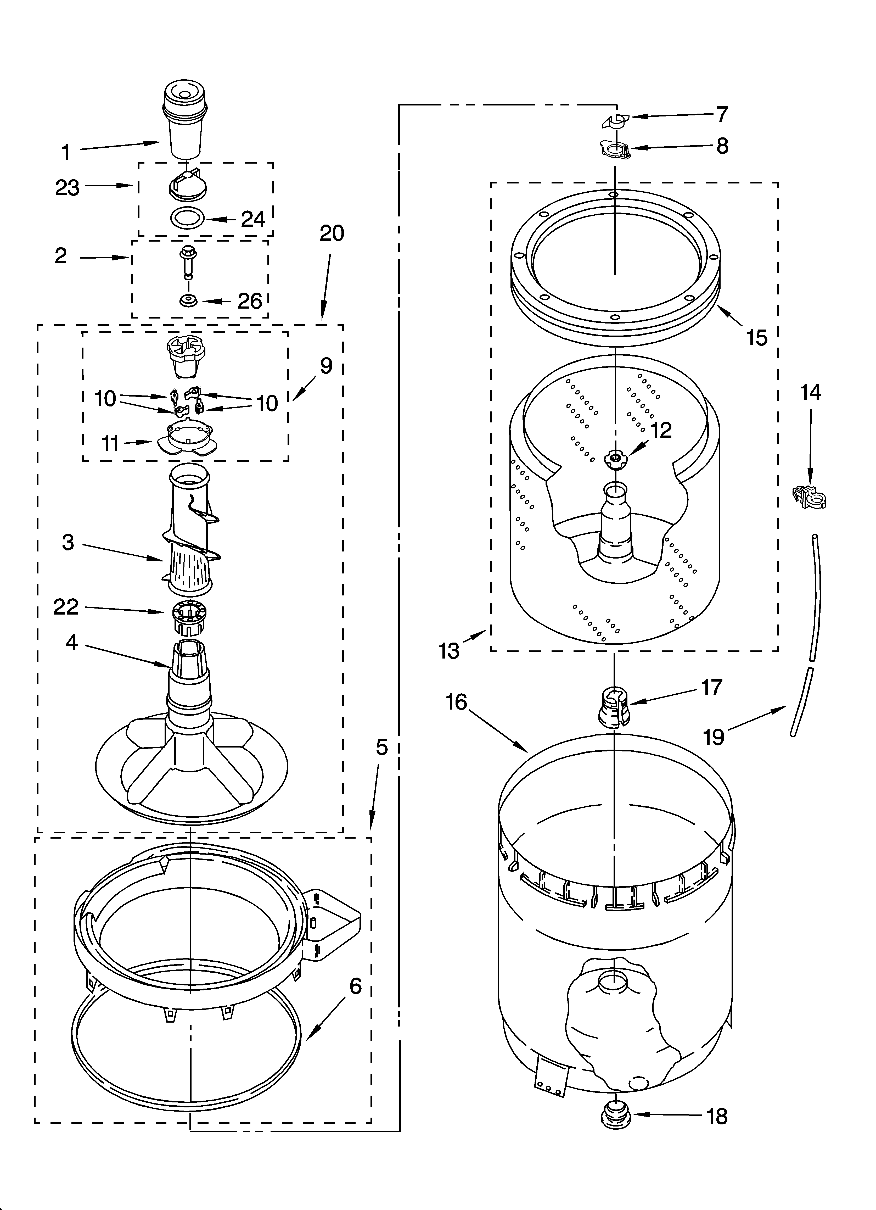 Agitator, basket and tub parts