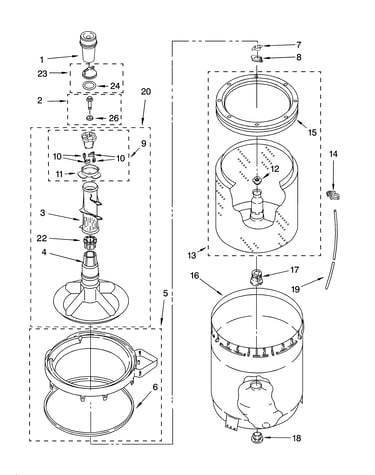 Agitator, basket and tub parts