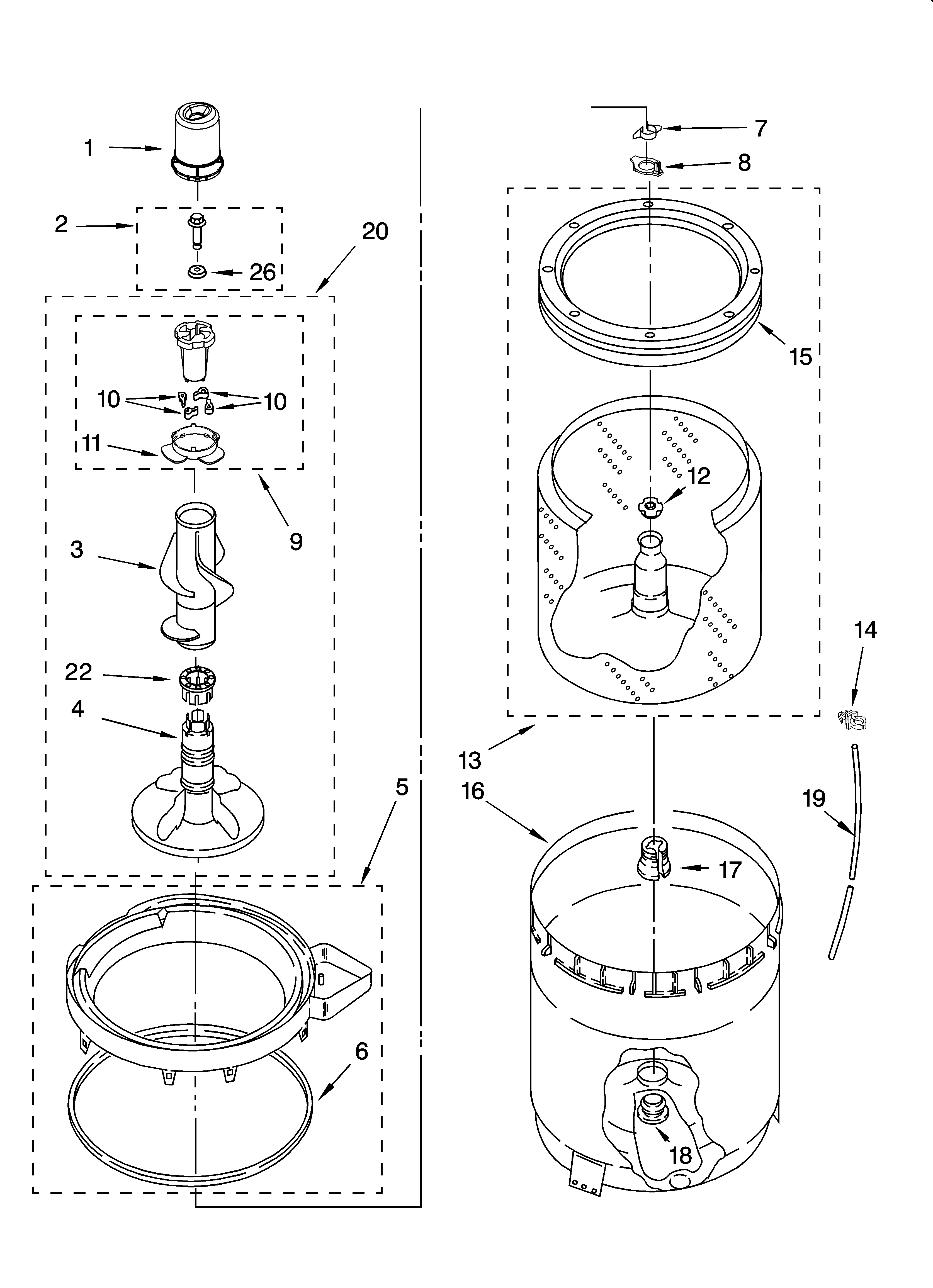 Agitator, basket and tub parts
