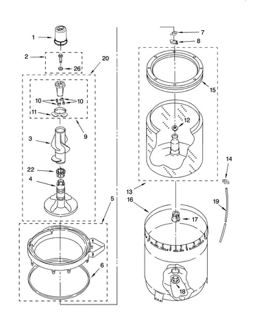Agitator, basket and tub parts