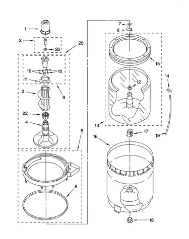 Agitator, basket and tub parts