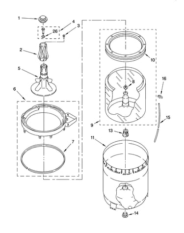 Agitator, basket and tub parts