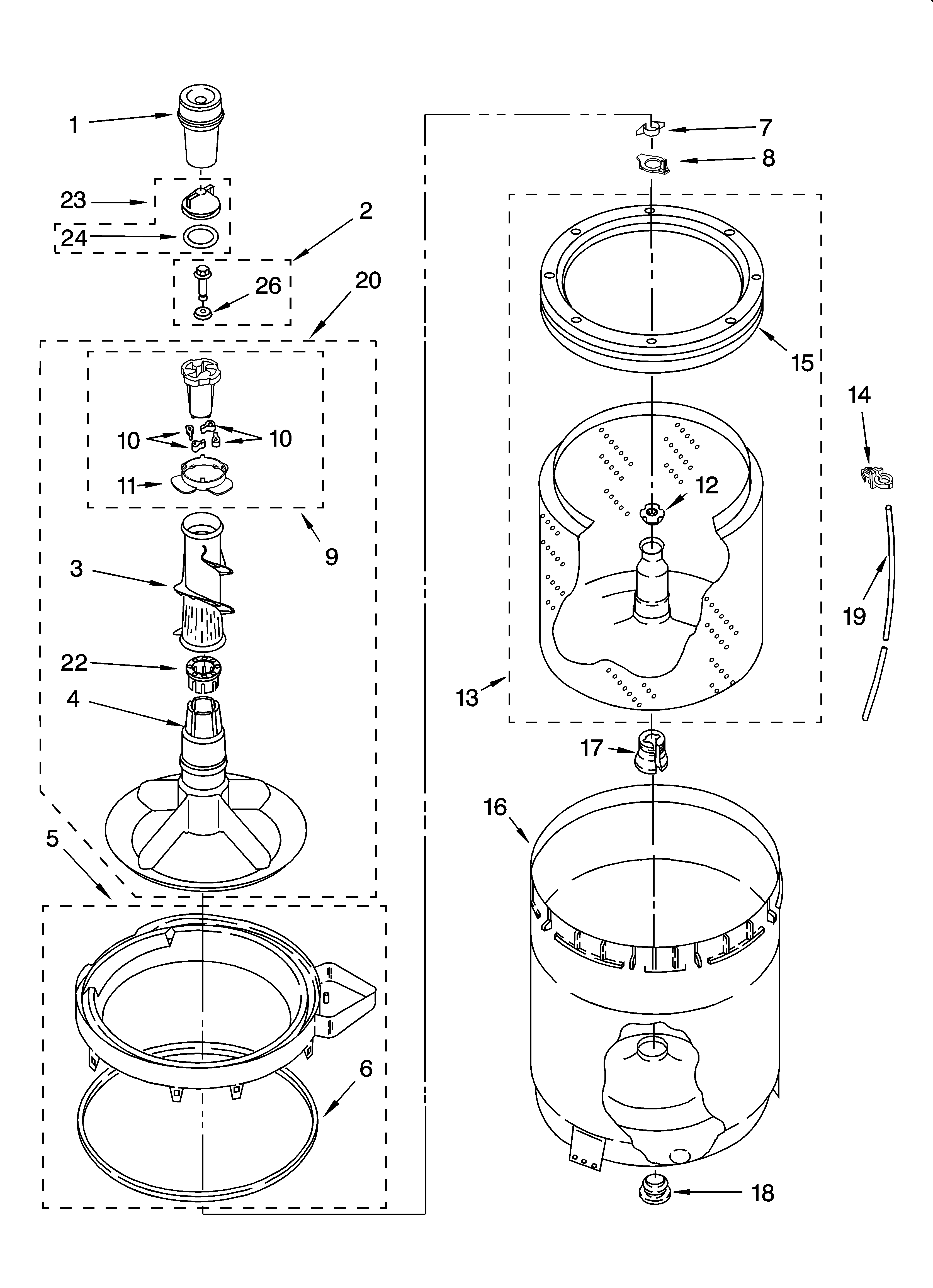 Agitator, basket and tub parts
