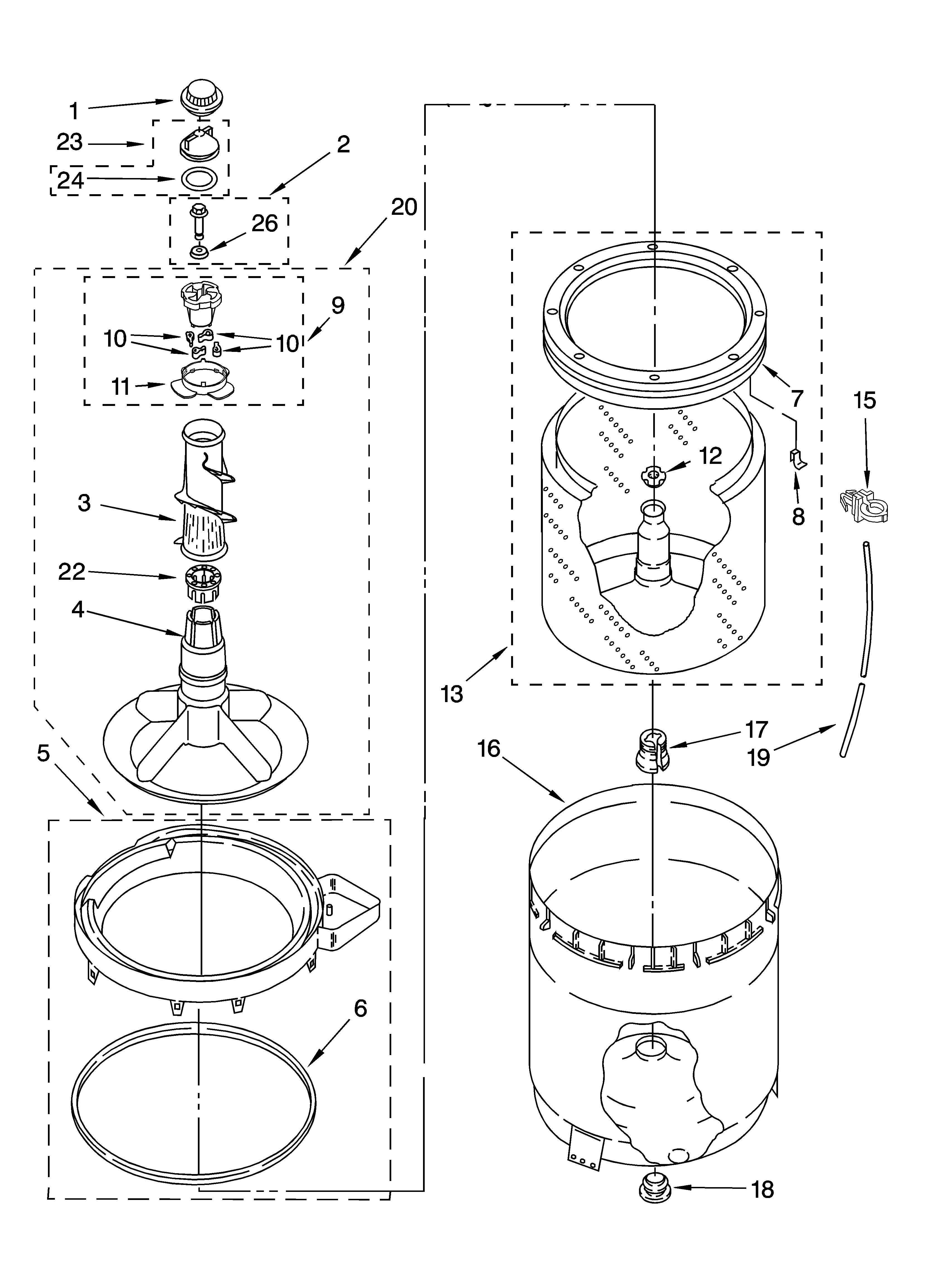 Agitator, basket and tub parts