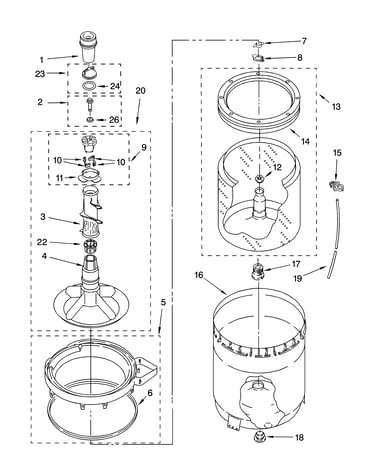 Agitator, basket and tub parts