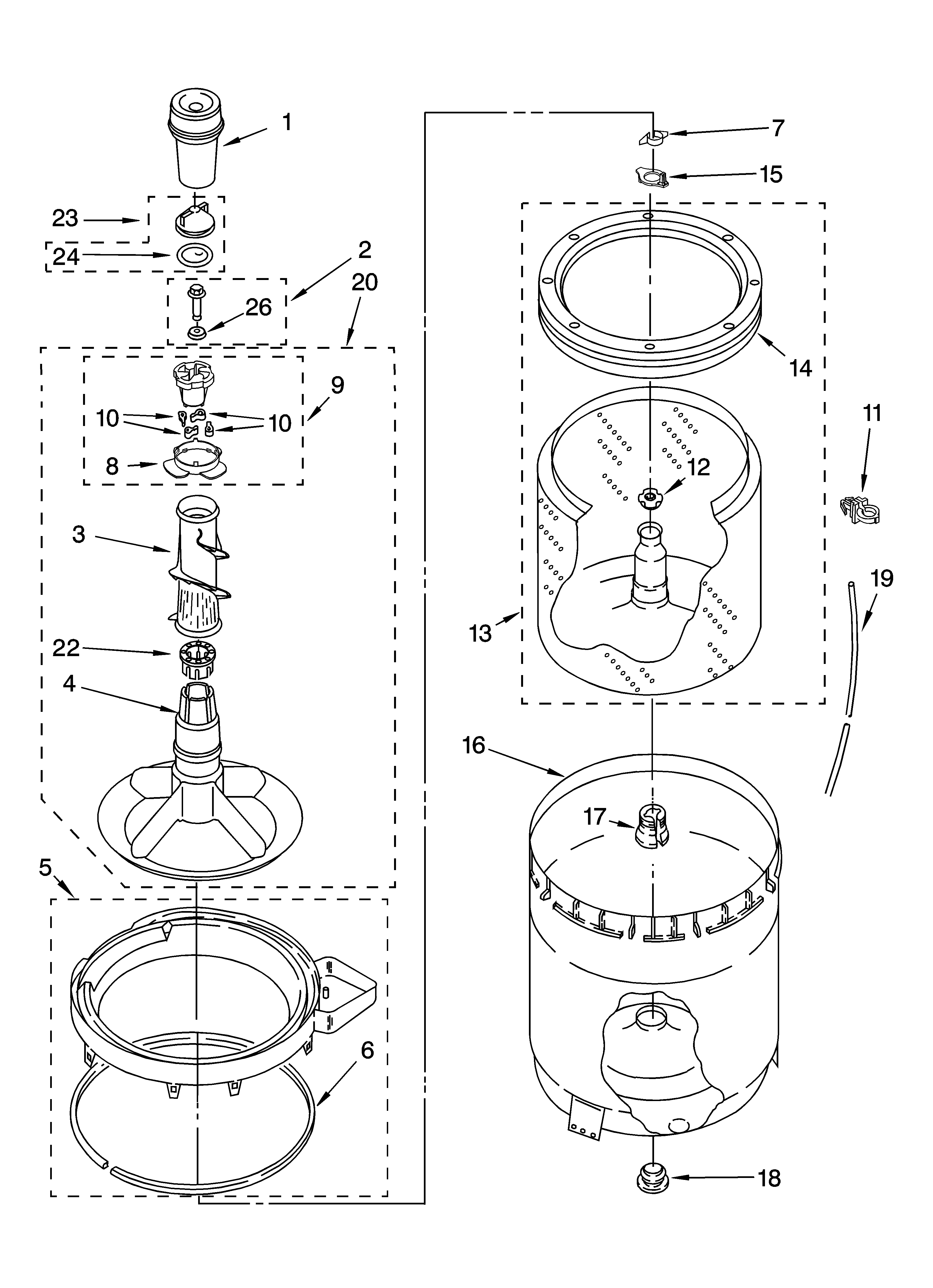 Agitator, basket and tub parts
