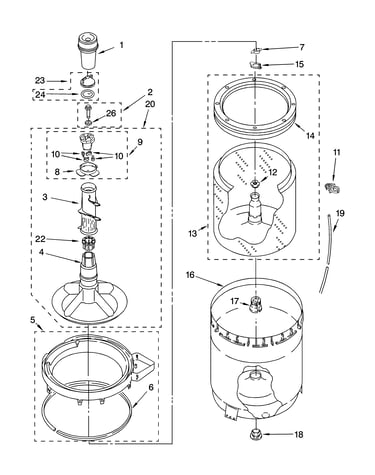 Agitator, basket and tub parts