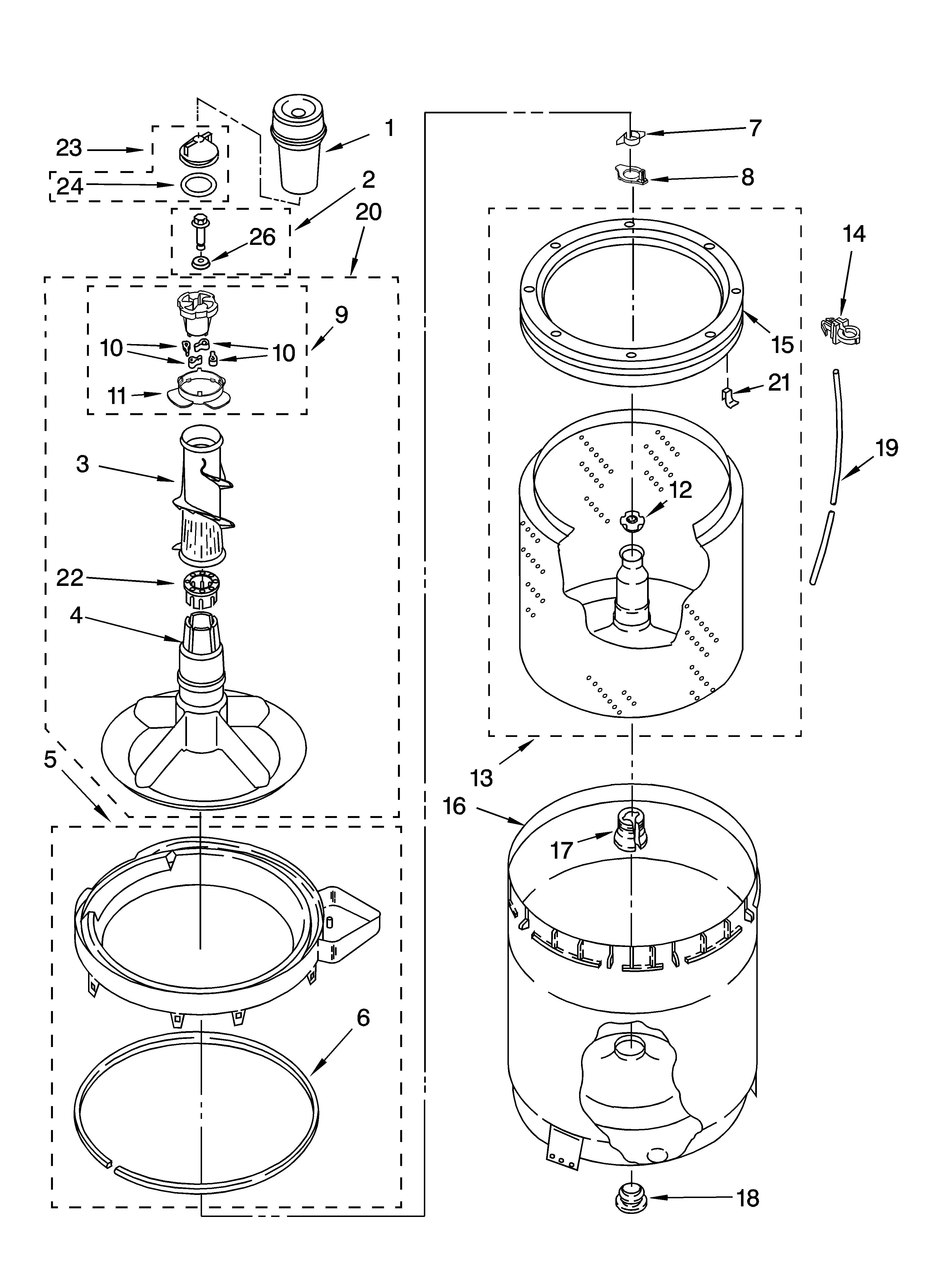 AGITATOR, BASKET AND TUB PARTS