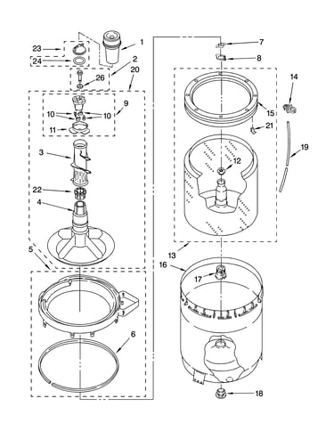 Agitator, basket and tub parts