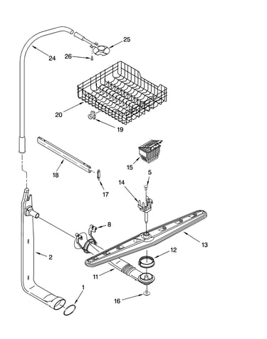 Upper dishrack and water feed parts