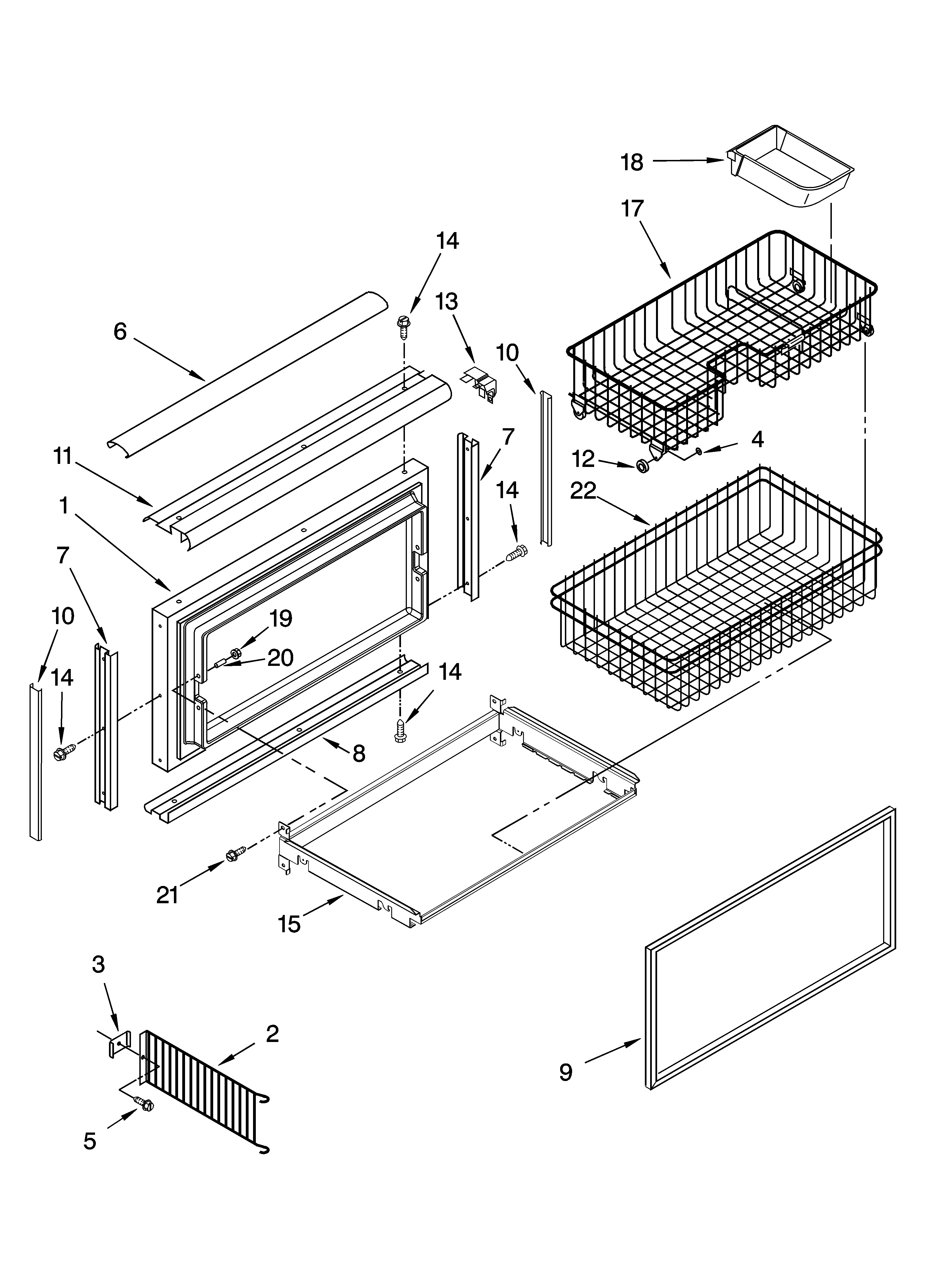 Freezer door and basket parts