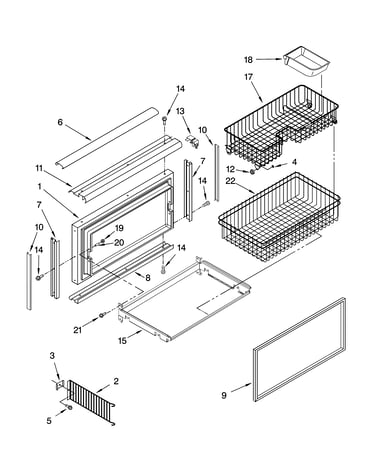 Freezer door and basket parts