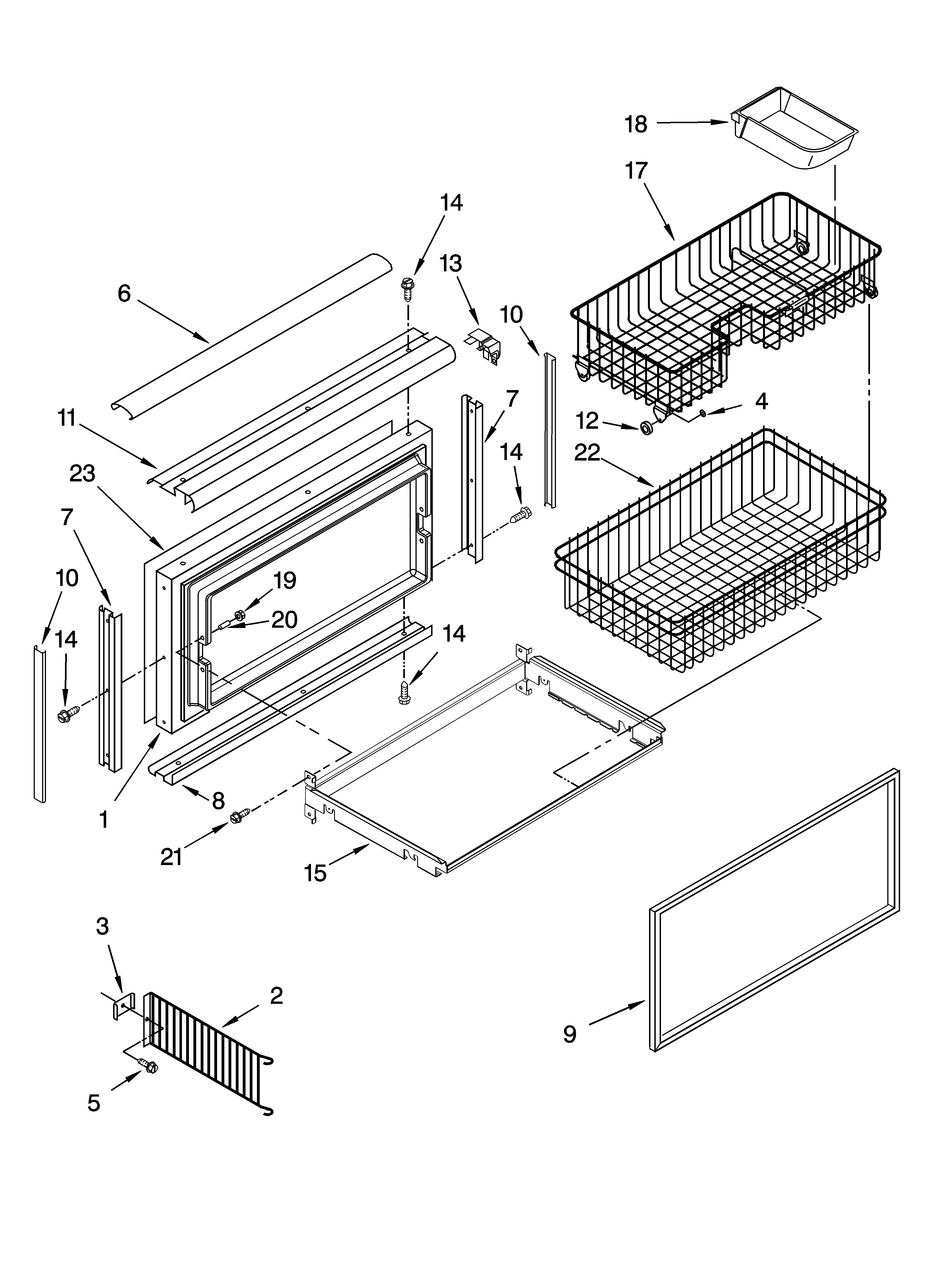 Freezer door and basket parts