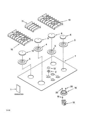 Cooktop, burner and grate parts
