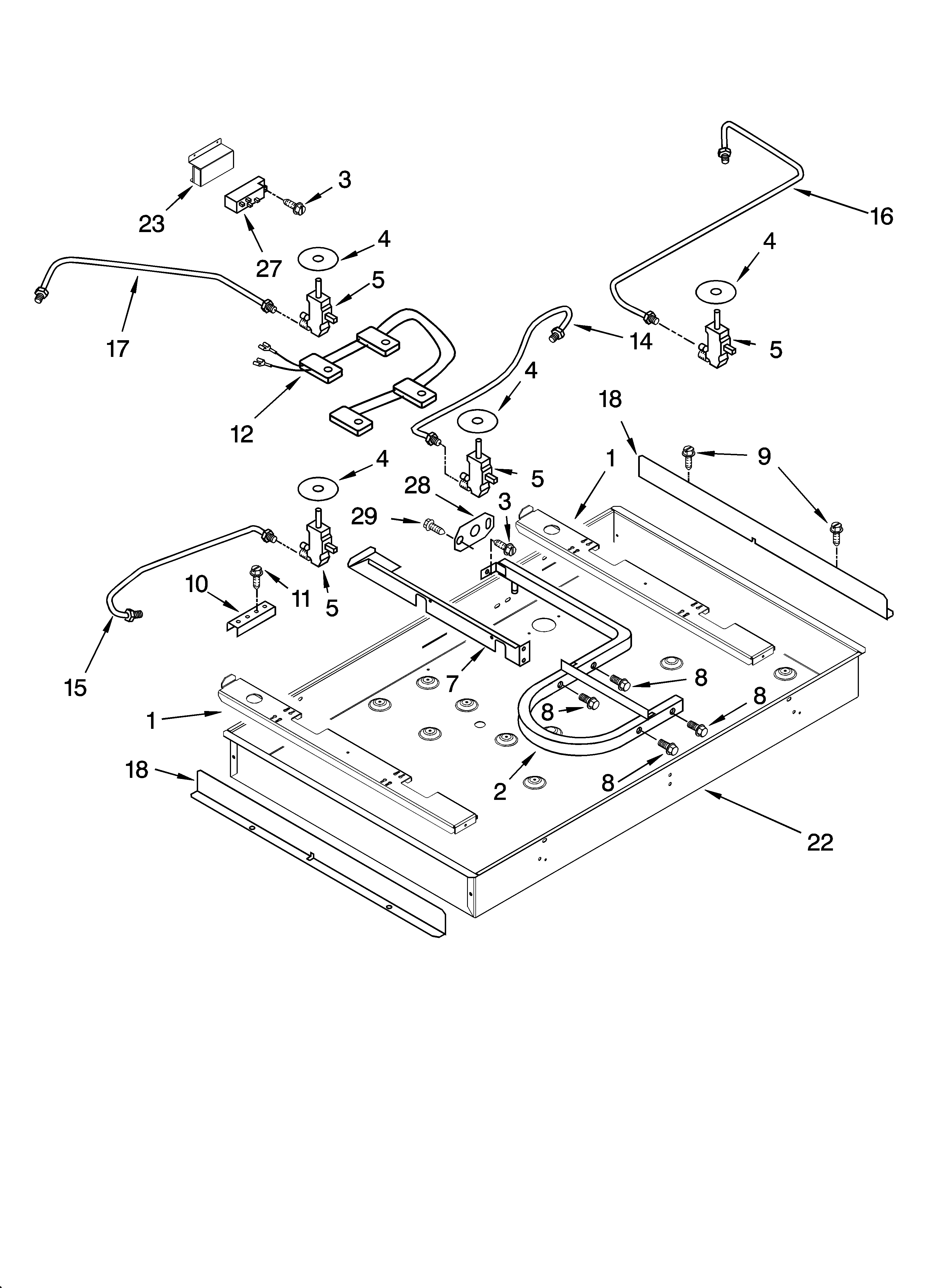 Burner box, gas valves, and switches, optional parts