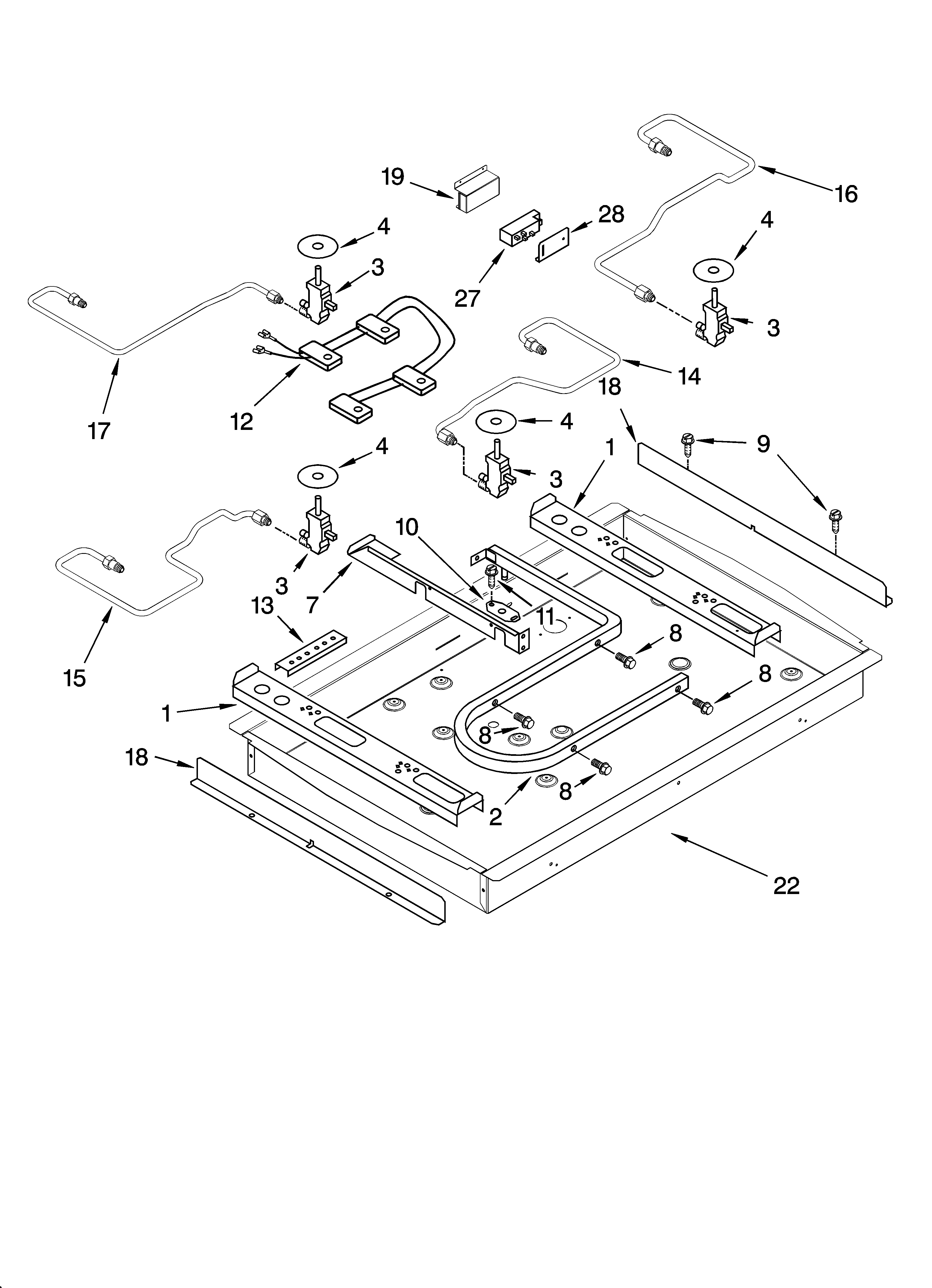 Burner box, gas valves, and switches, optional parts