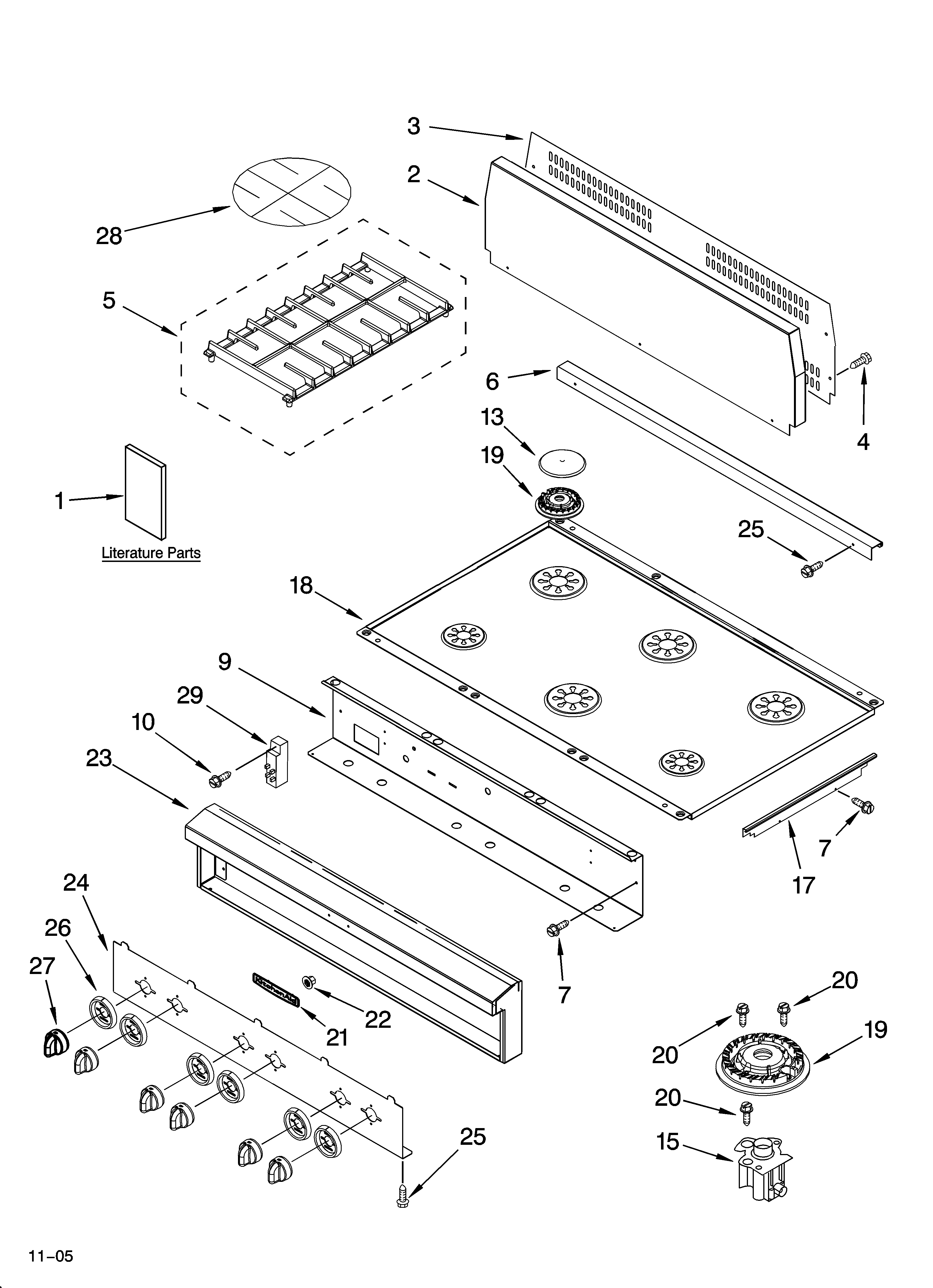 Cooktop, burner and grate parts