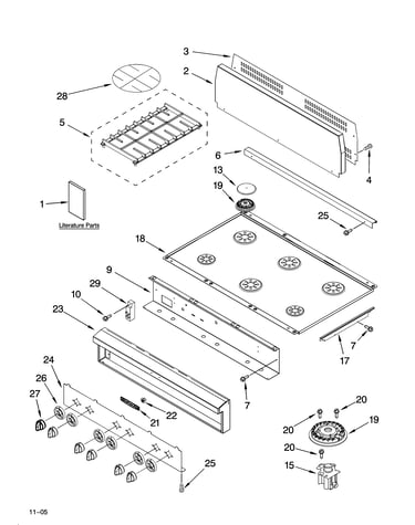 Cooktop, burner and grate parts