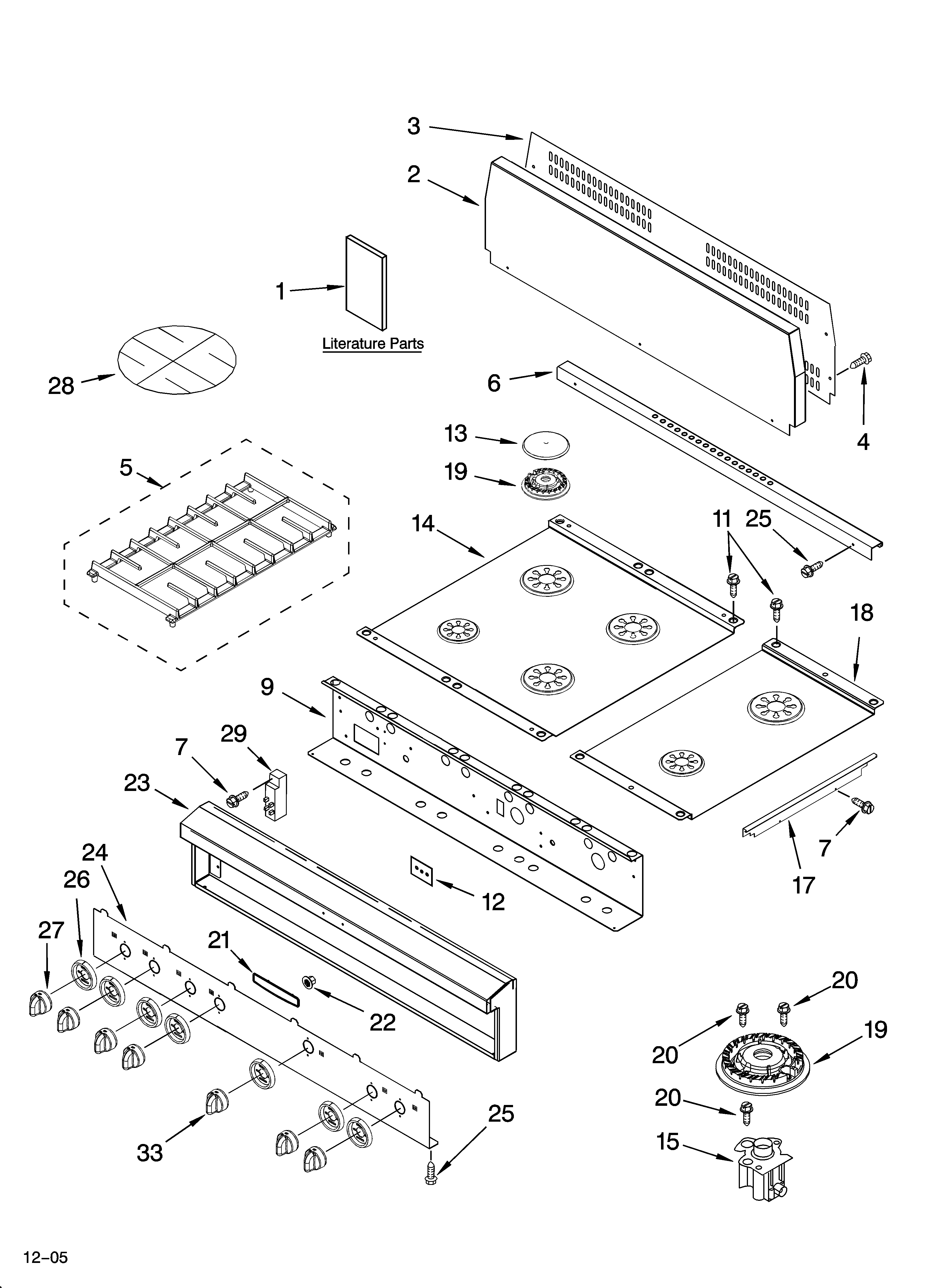 Cooktop, burner and grate parts