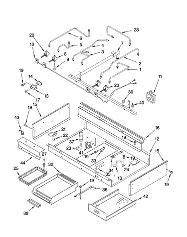Burner box, gas valves, and switches, optional parts