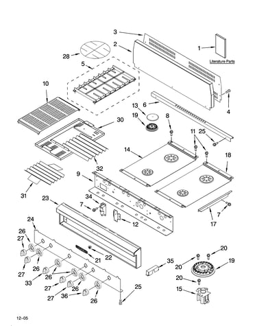 Cooktop, burner and grate parts