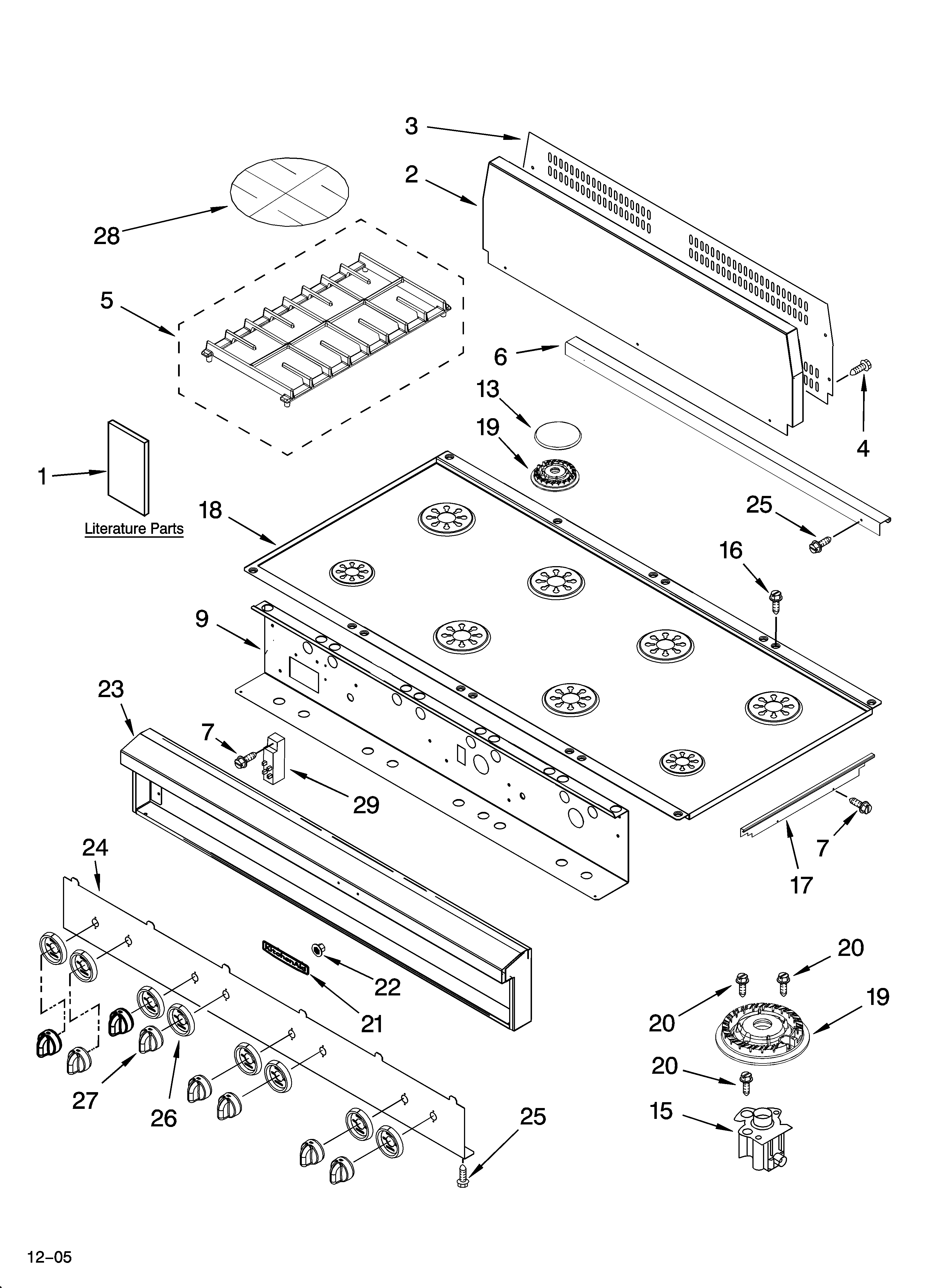Cooktop, burner and grate parts