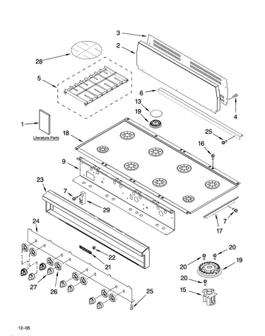 Cooktop, burner and grate parts