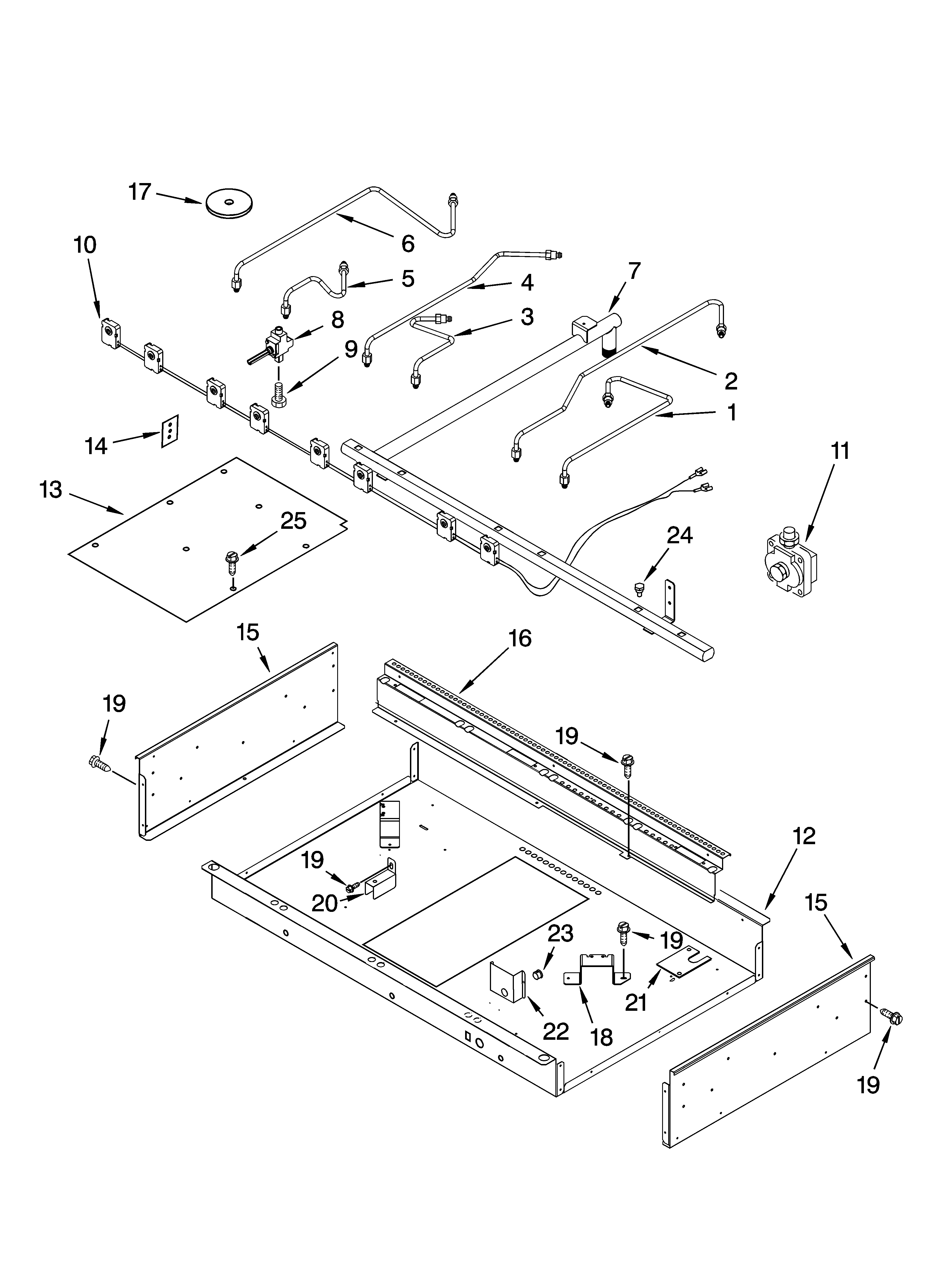 Burner box, gas valves, and switches, optional parts