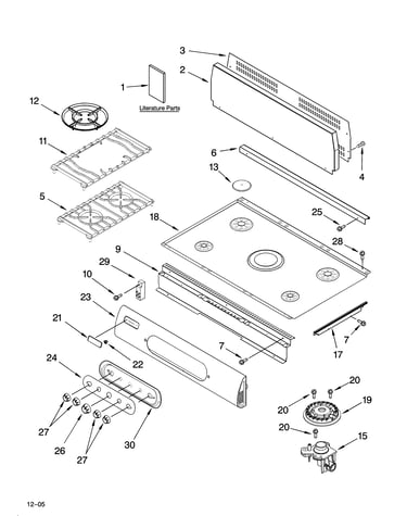 Cooktop, burner and grate parts