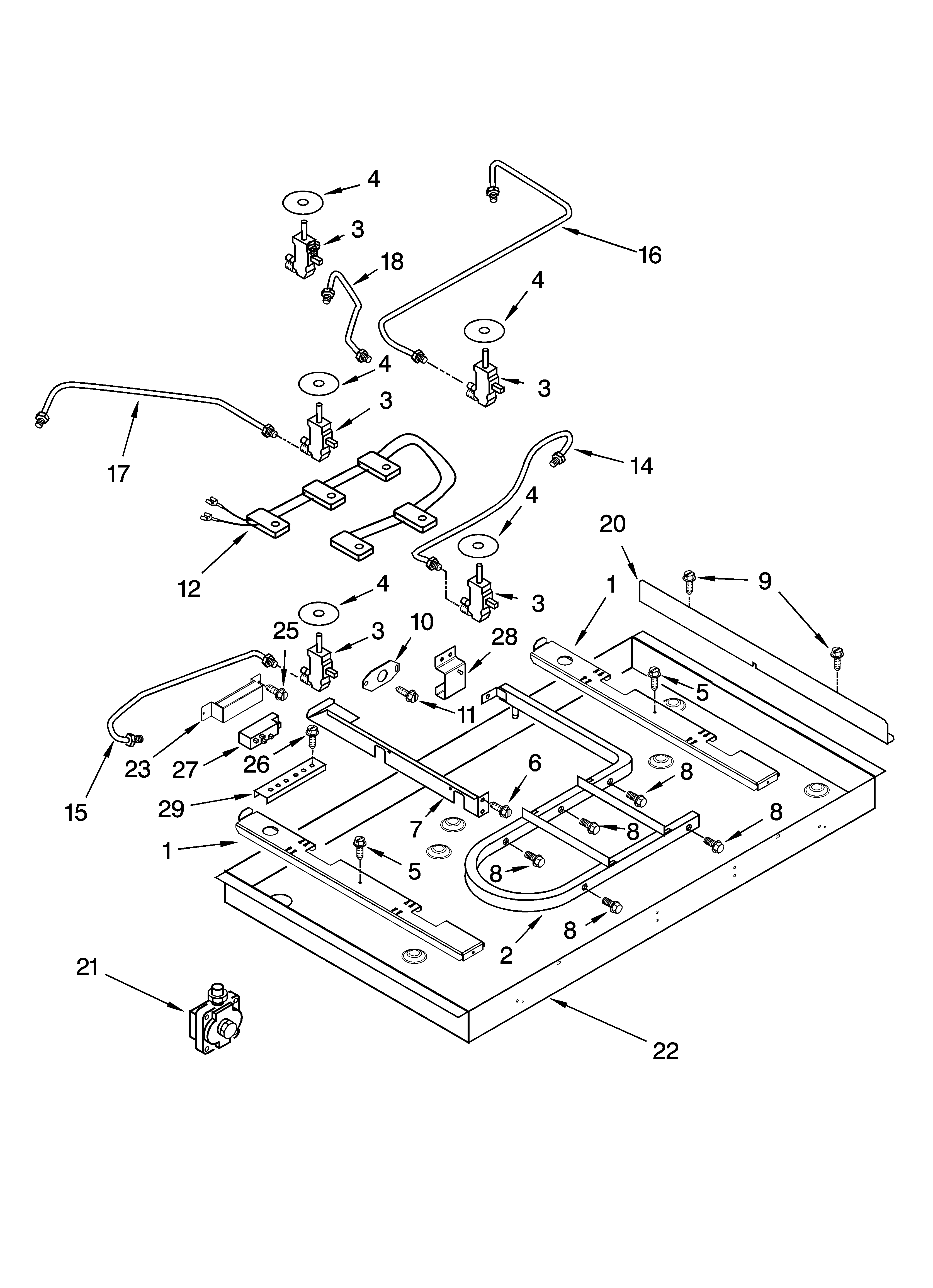 Burner box, gas valves, and switches, optional parts