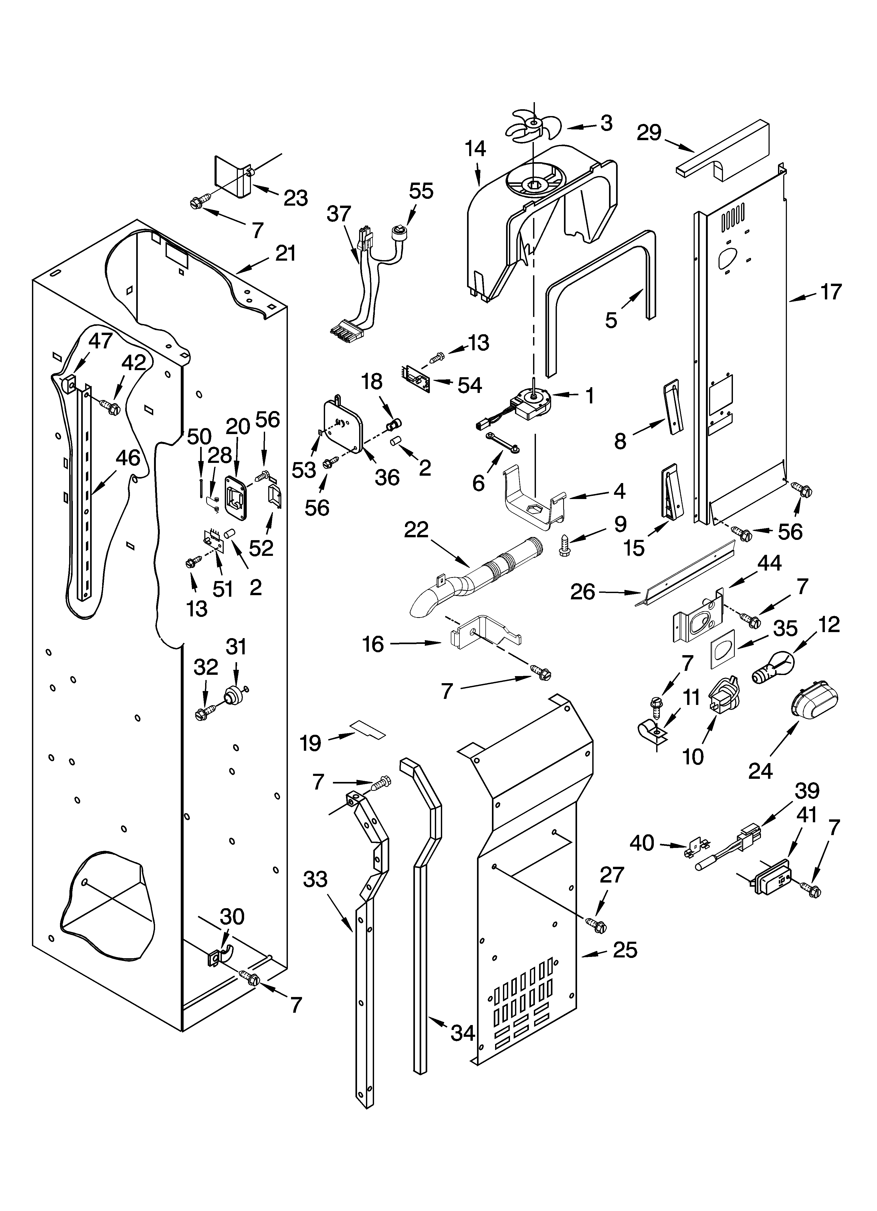 Freezer liner and air flow parts