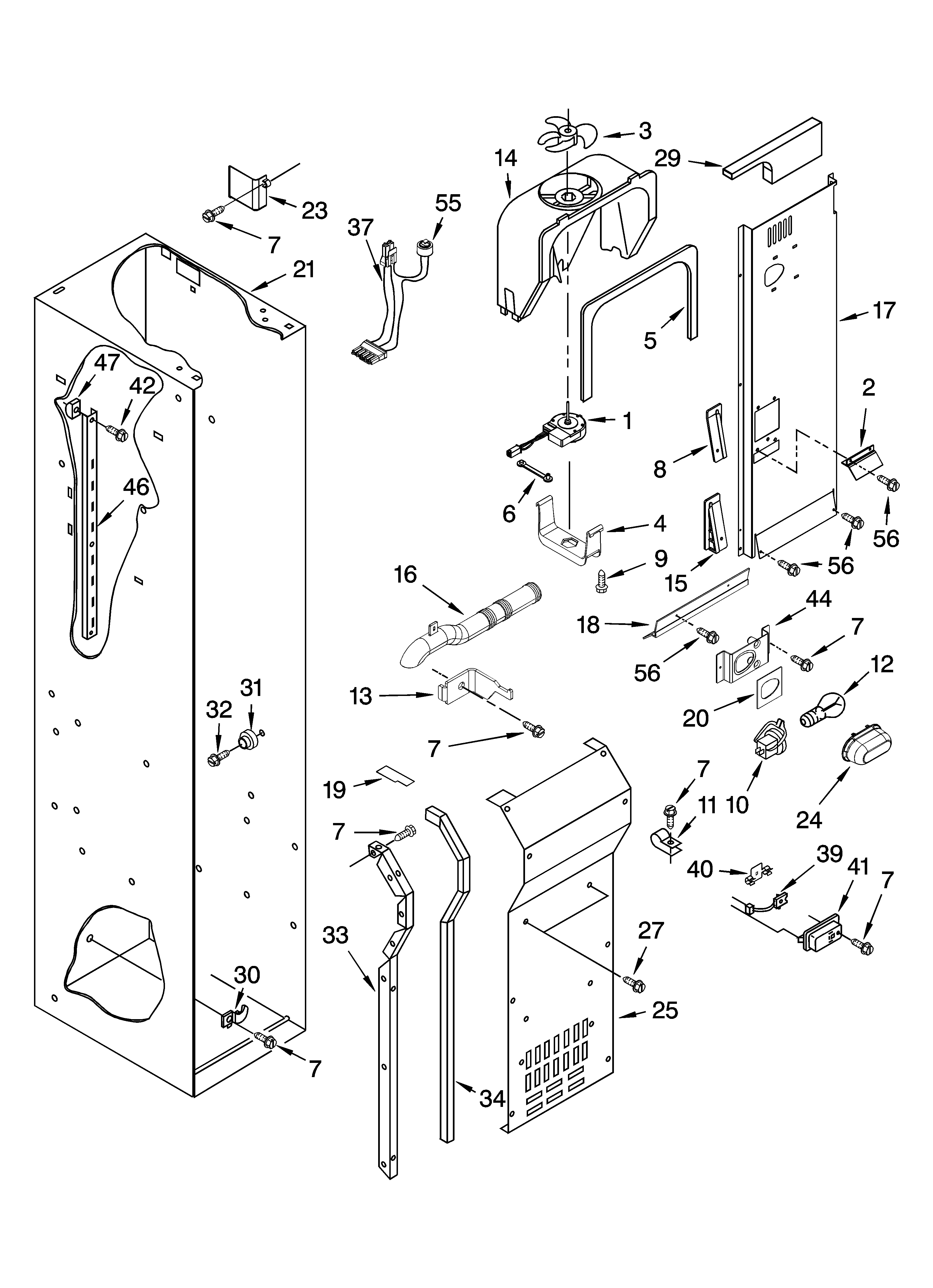 Freezer liner and air flow parts