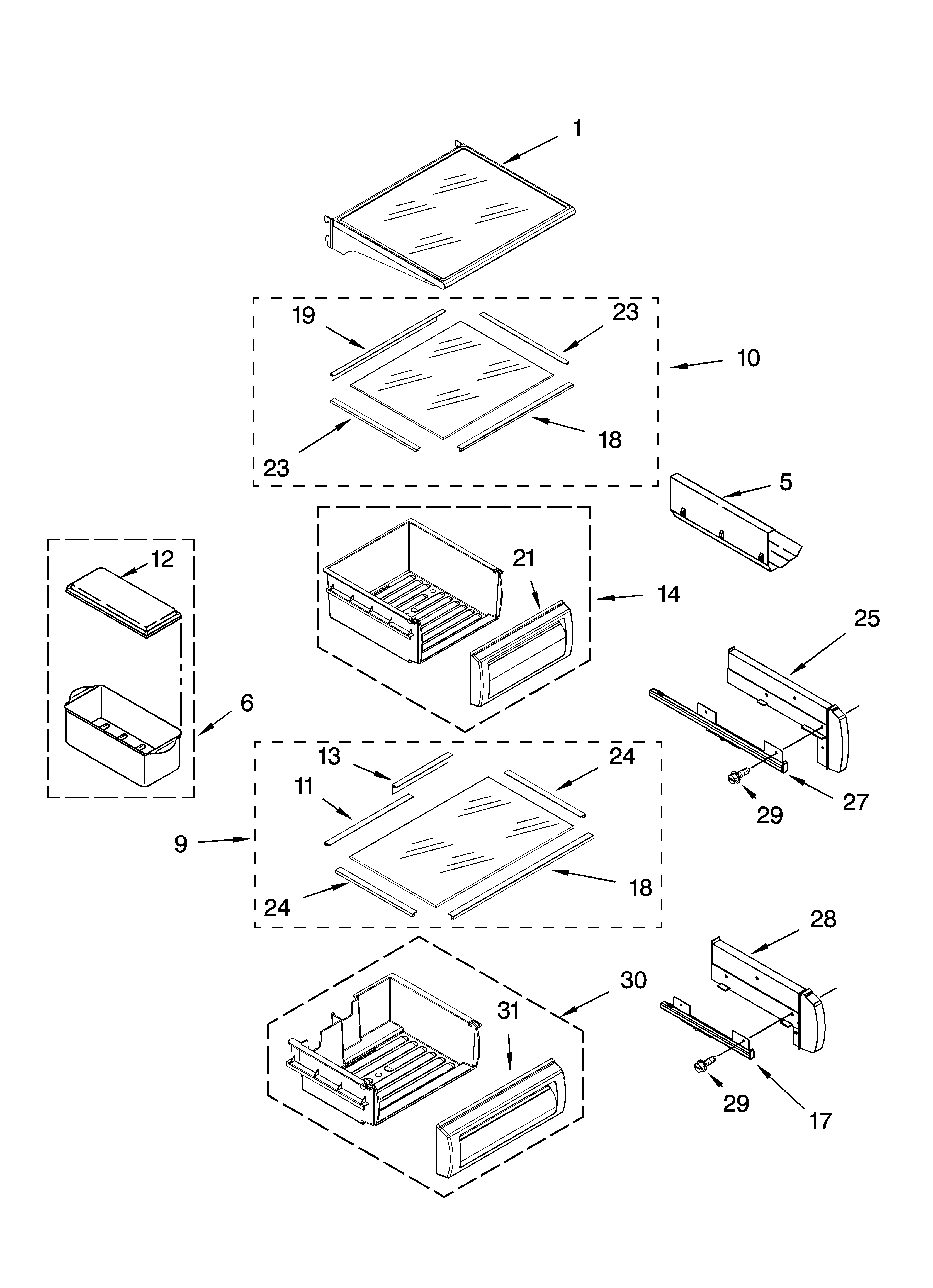 Refrigerator shelf parts