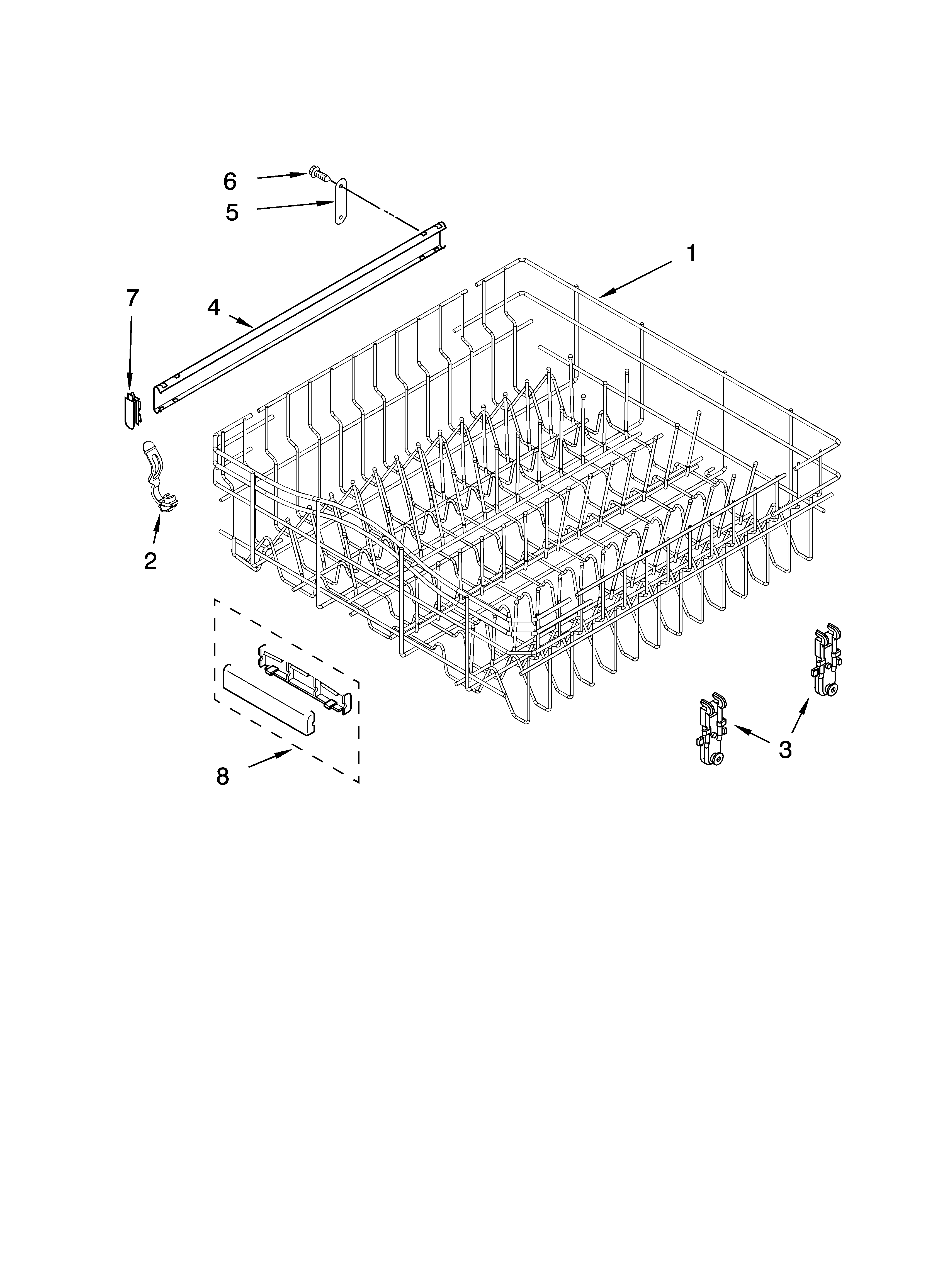 Upper rack and track parts